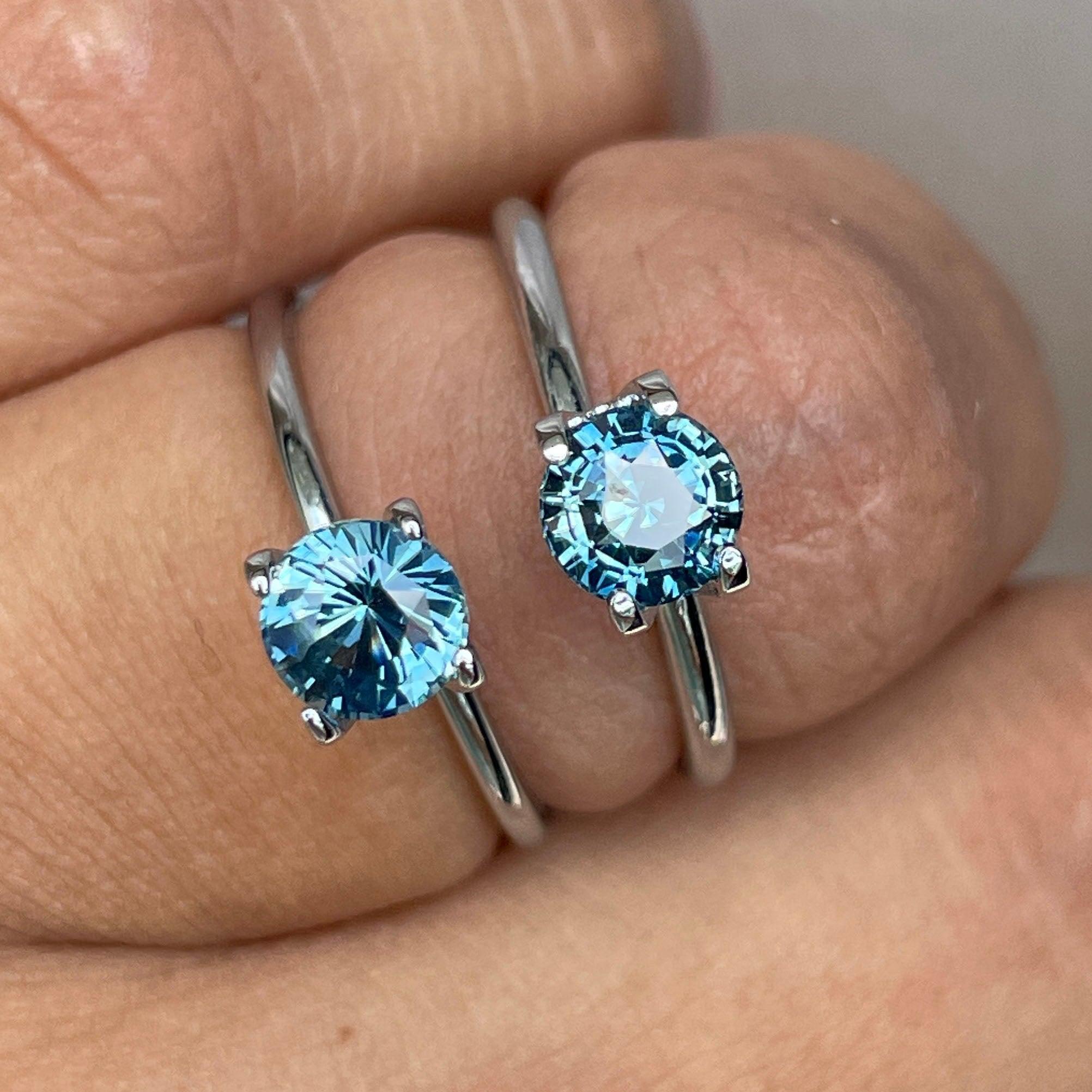 Blue green teal sapphire round pair