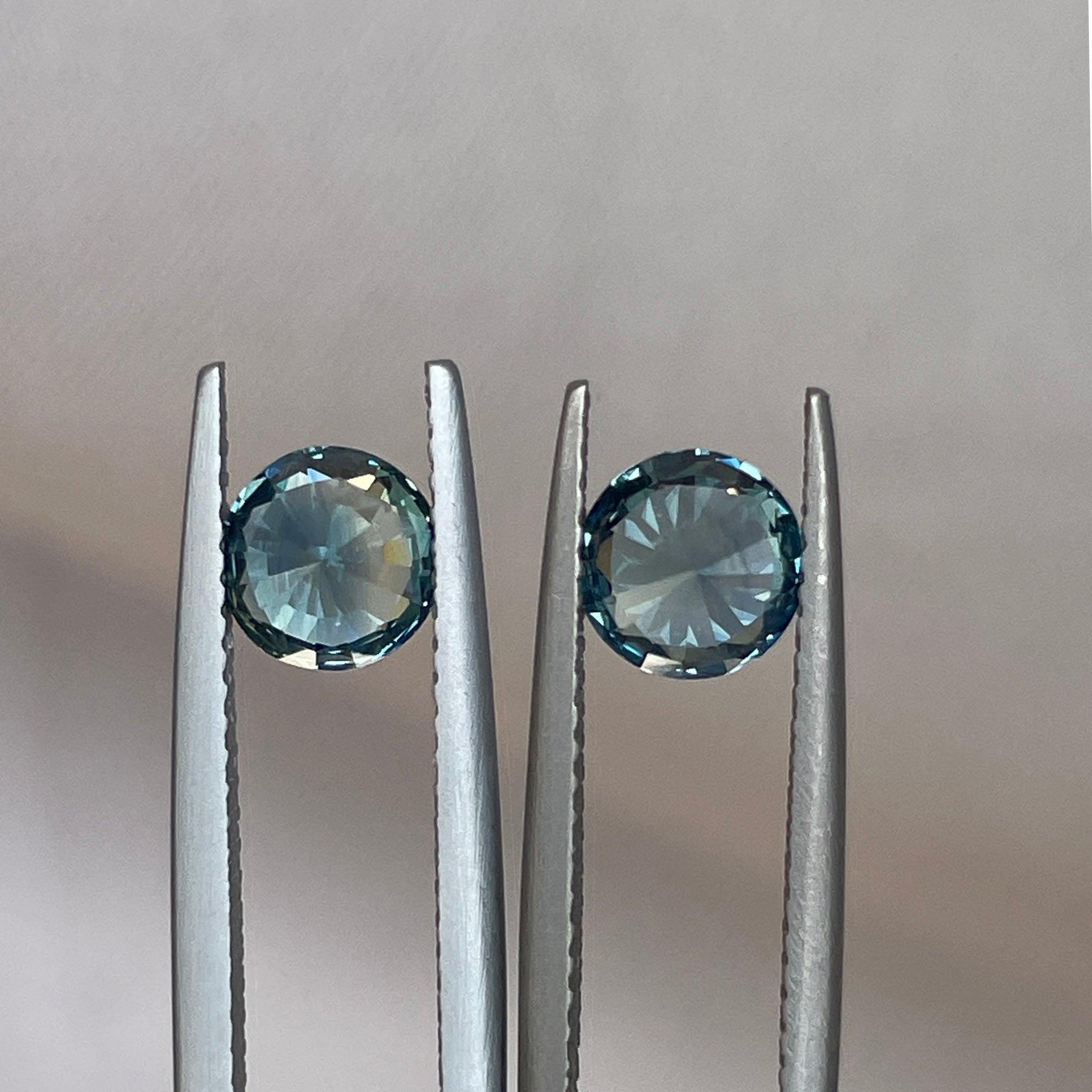 Blue green teal sapphire round pair