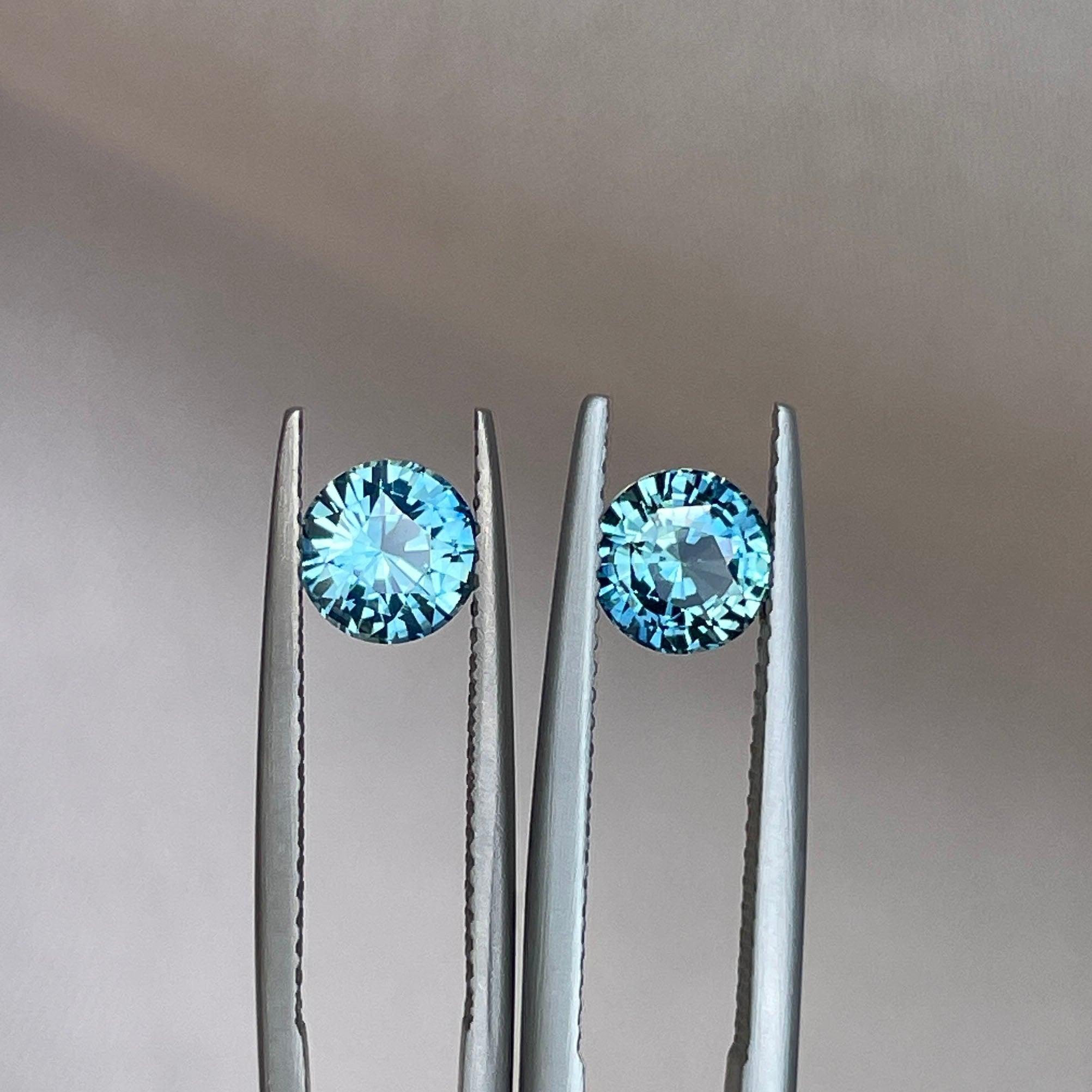 Blue green teal sapphire round pair
