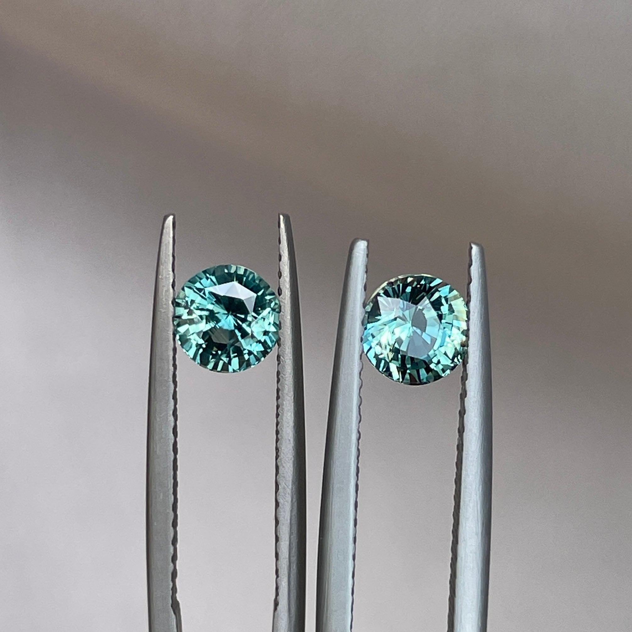 Blue green teal sapphire round pair