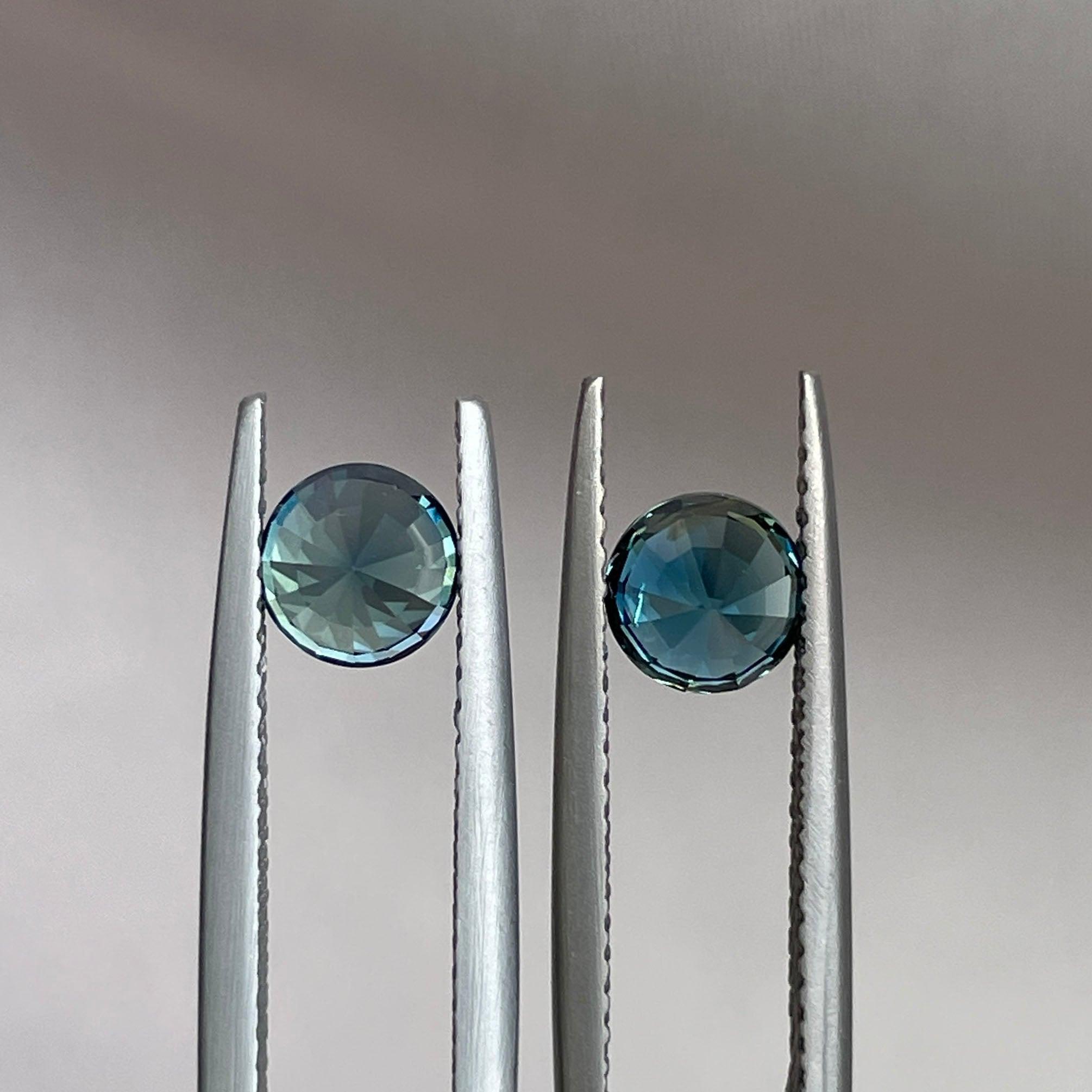 Blue green teal sapphire round pair