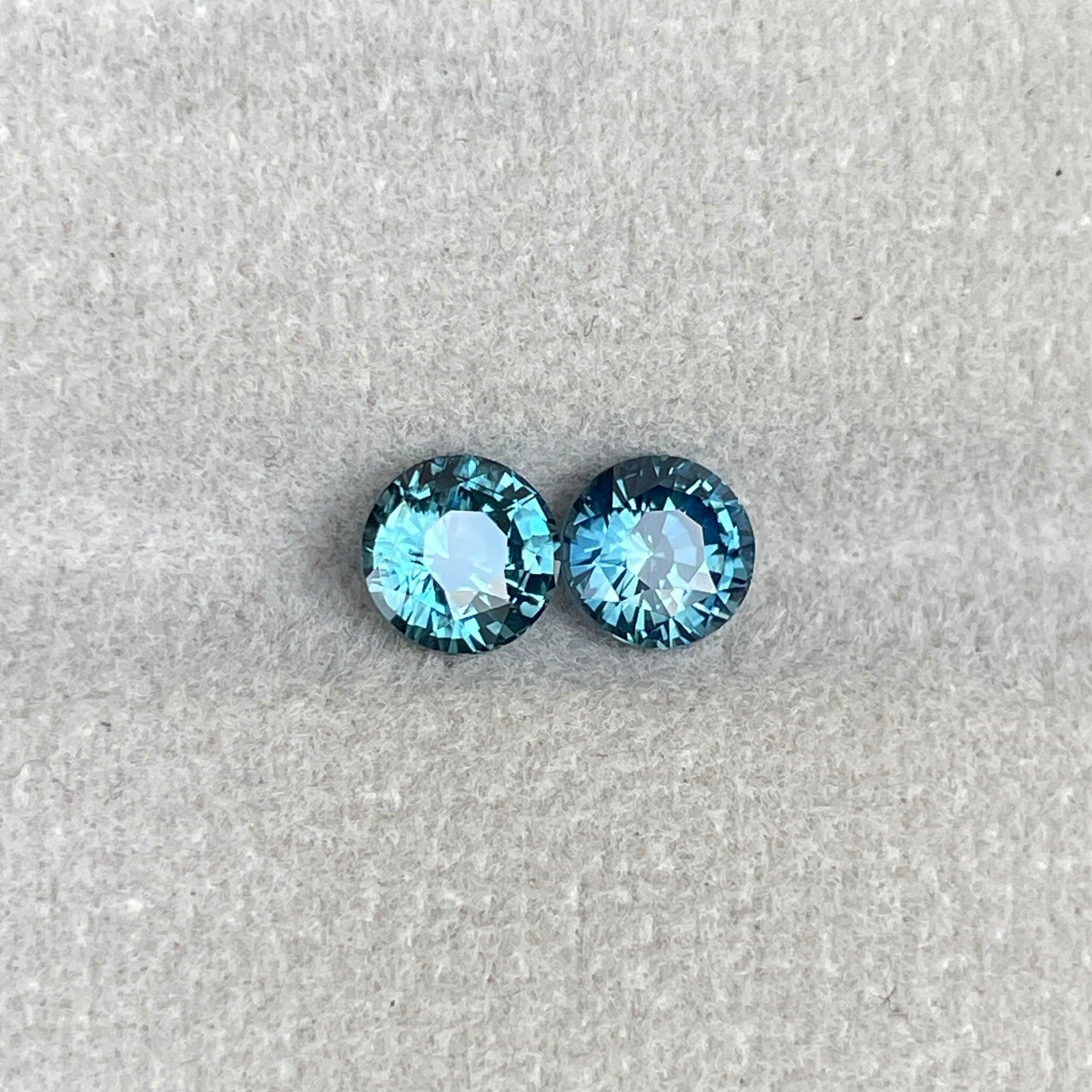 Blue green teal sapphire round pair