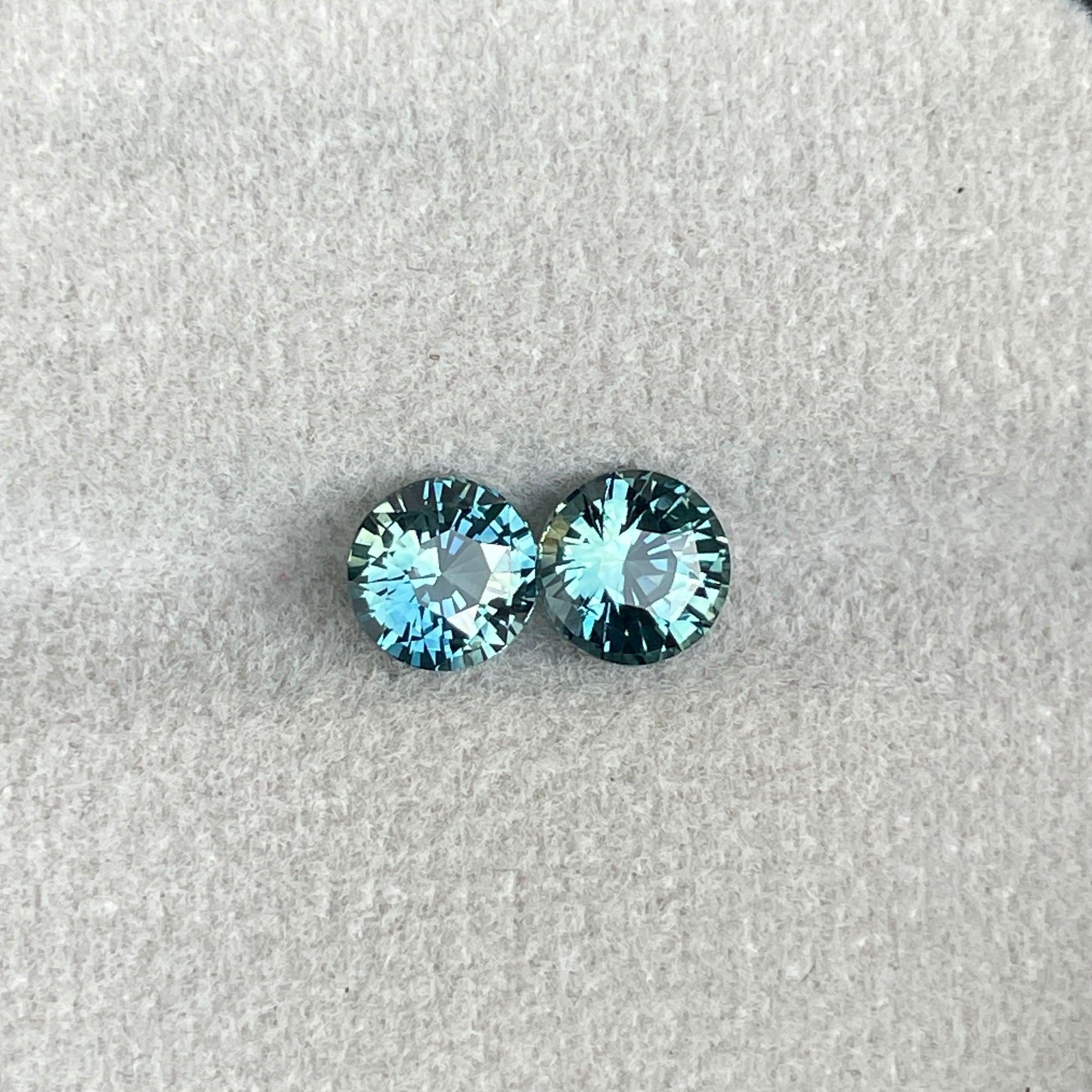 Blue green teal sapphire round pair