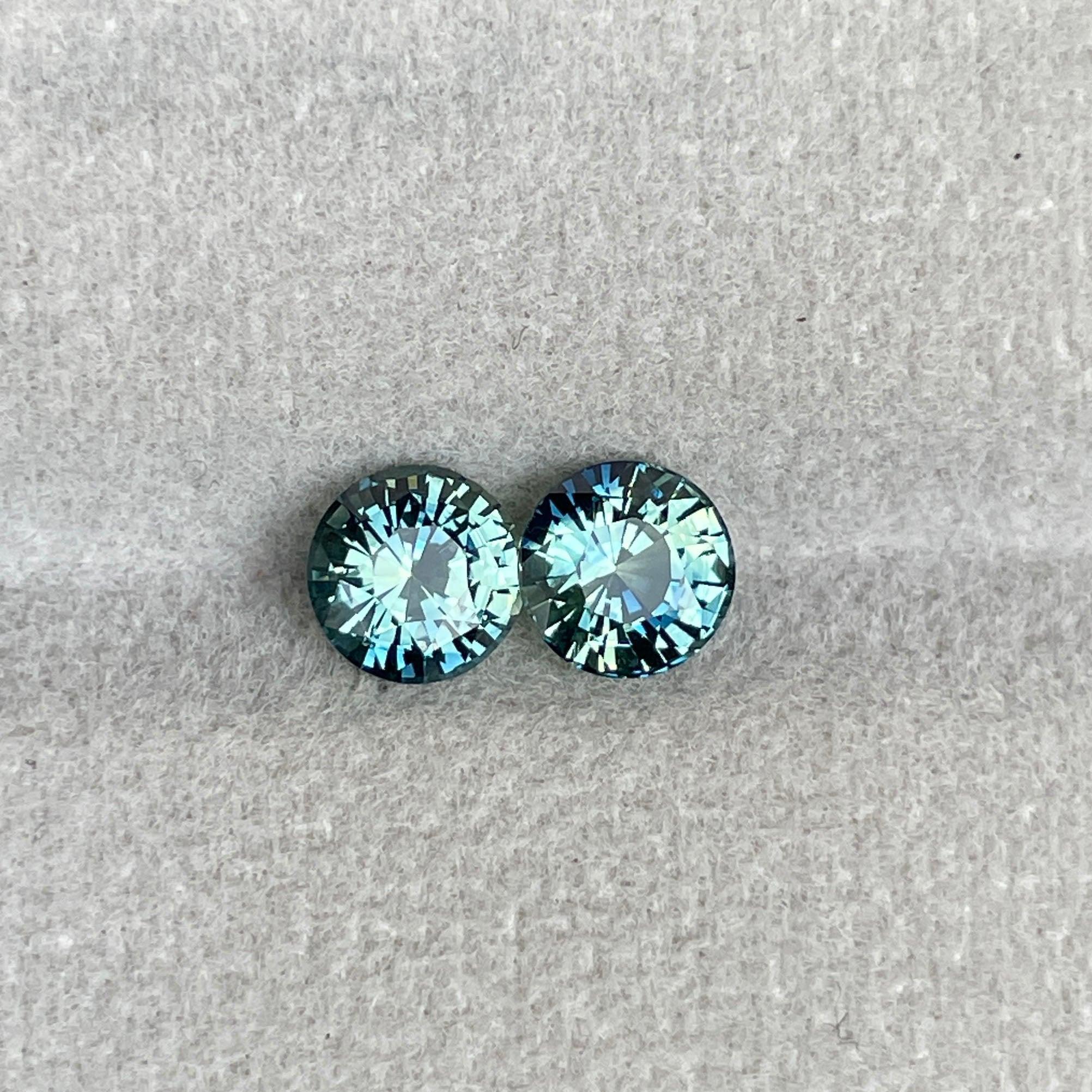 Blue green teal sapphire round pair