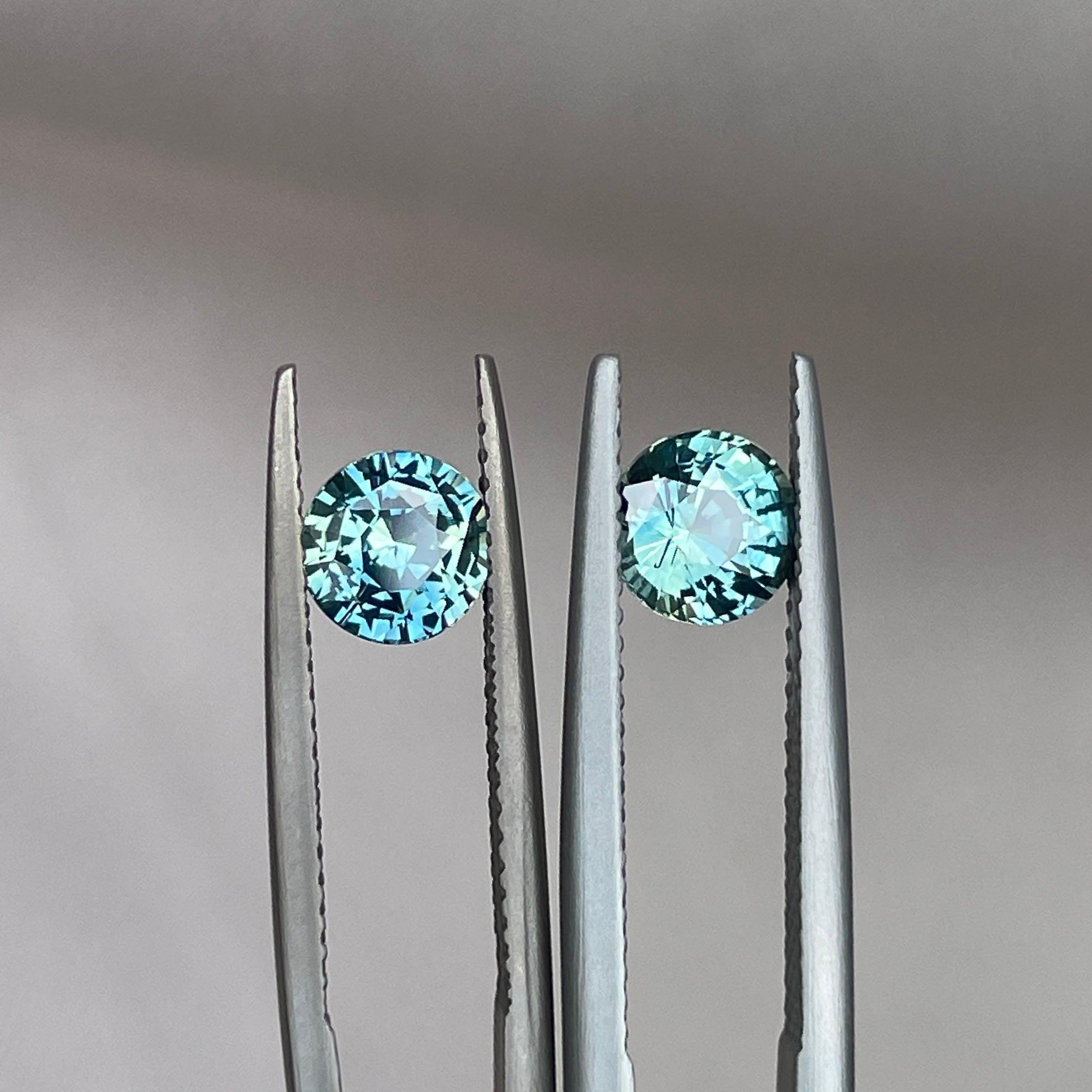 Blue green teal sapphire round pair