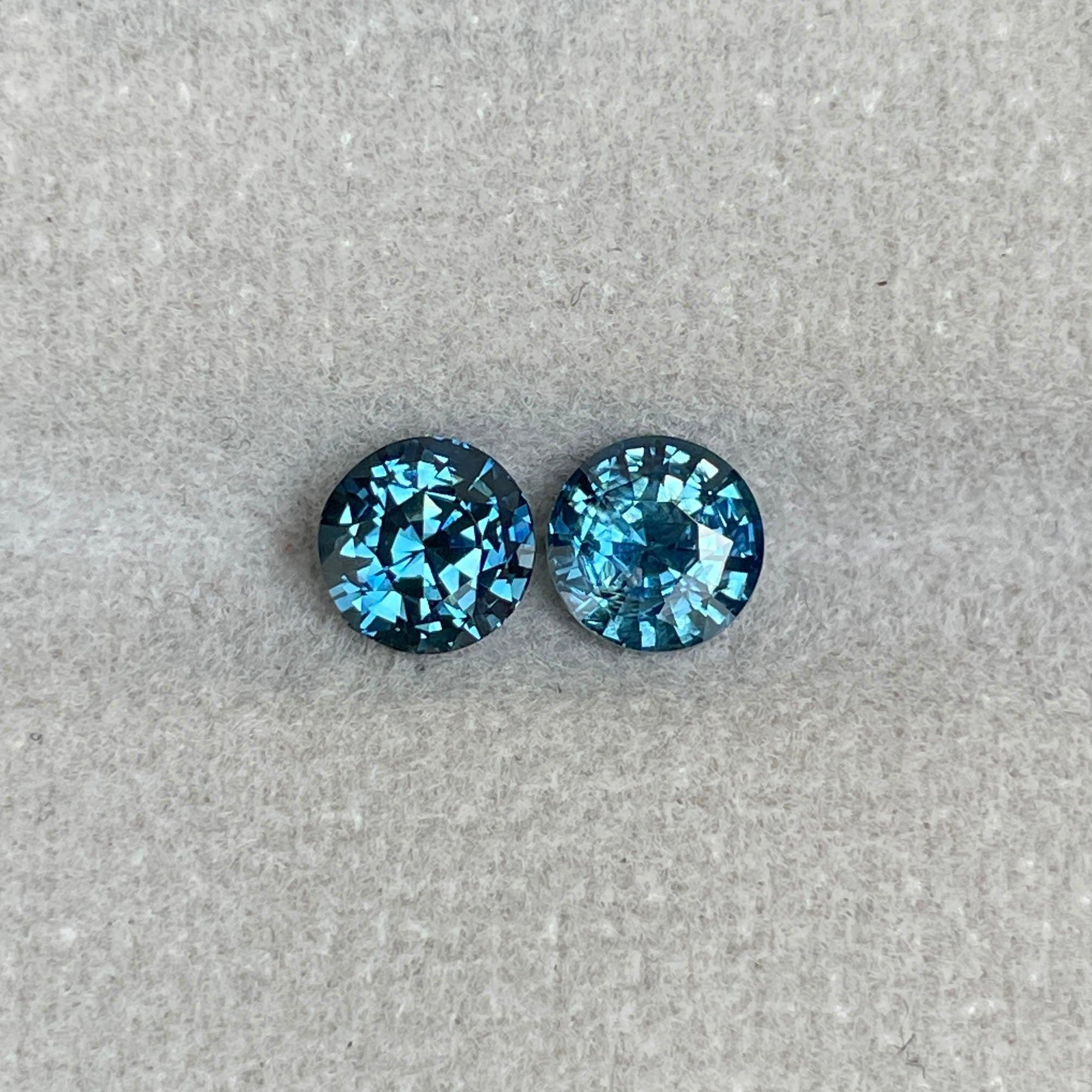 Blue green teal sapphire round pair