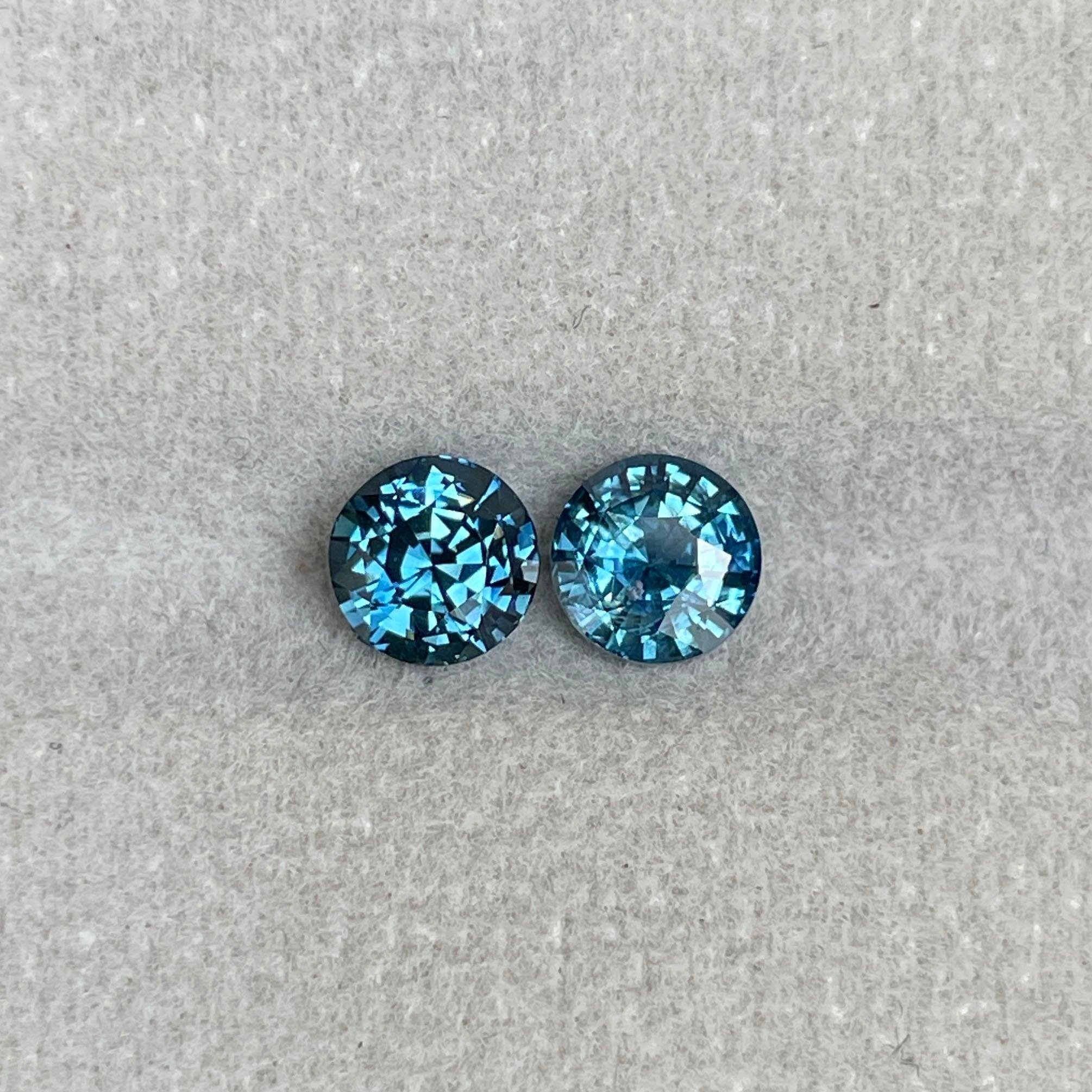 Blue green teal sapphire round pair