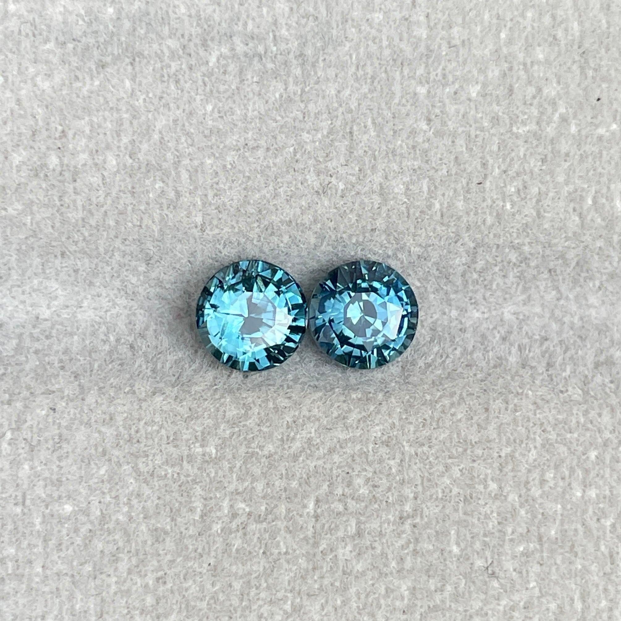 Blue green teal sapphire round pair