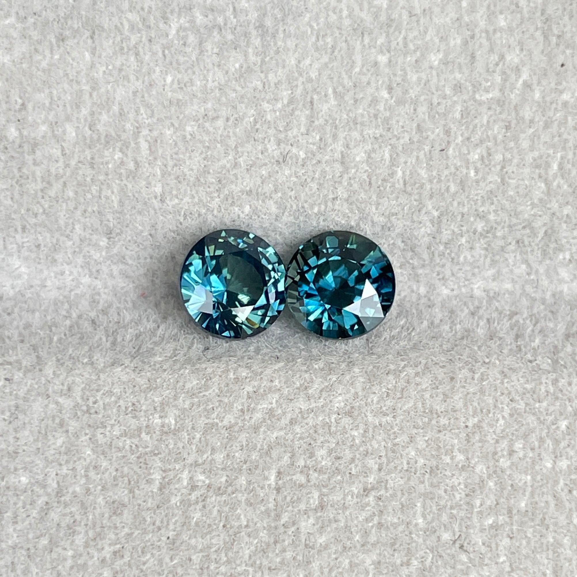 Blue green teal sapphire round pair