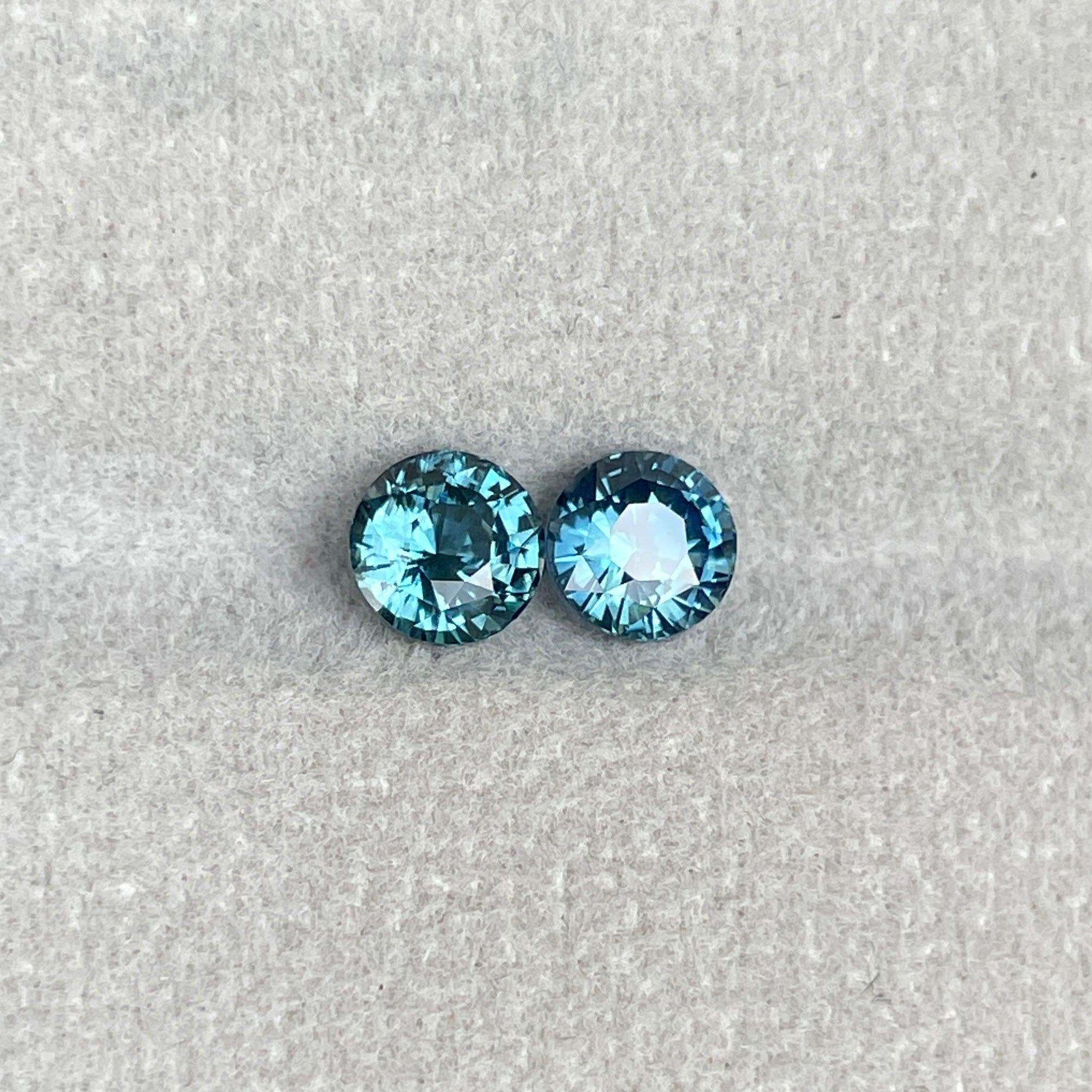 Blue green teal sapphire round pair