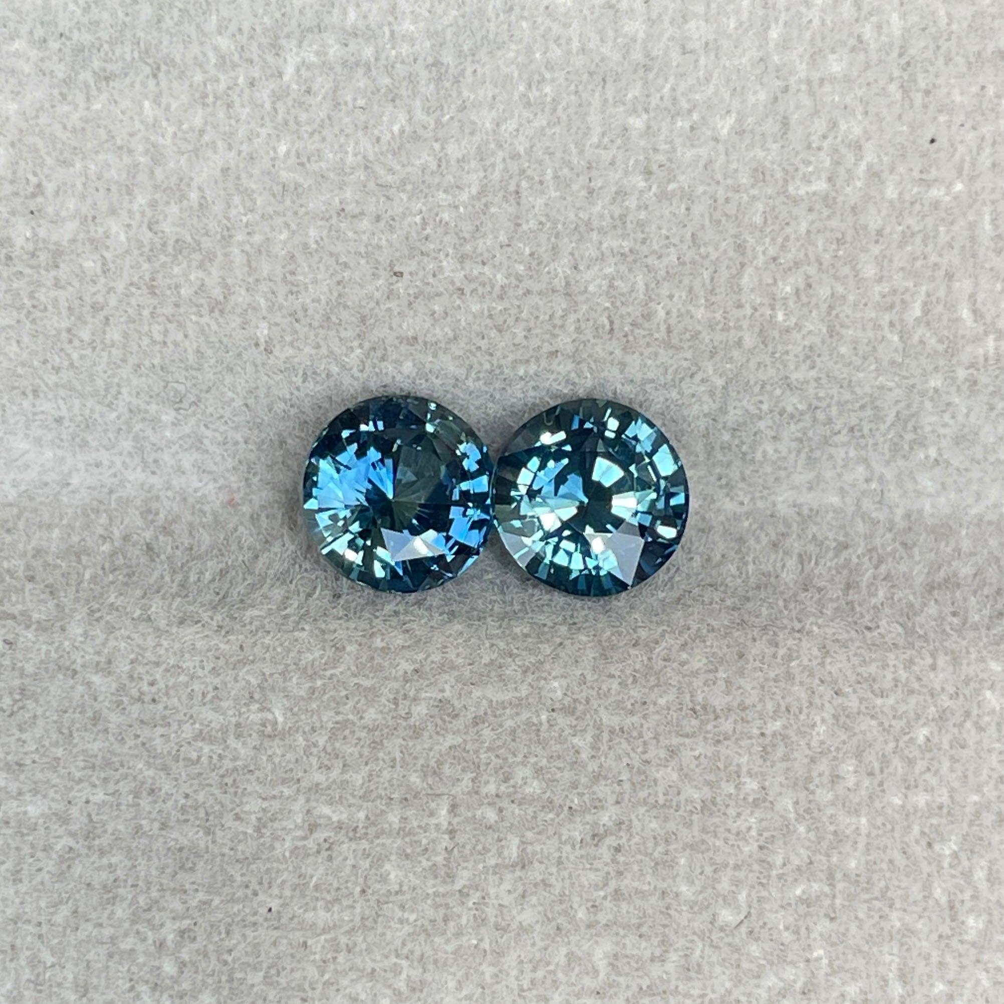 Blue green teal sapphire round pair