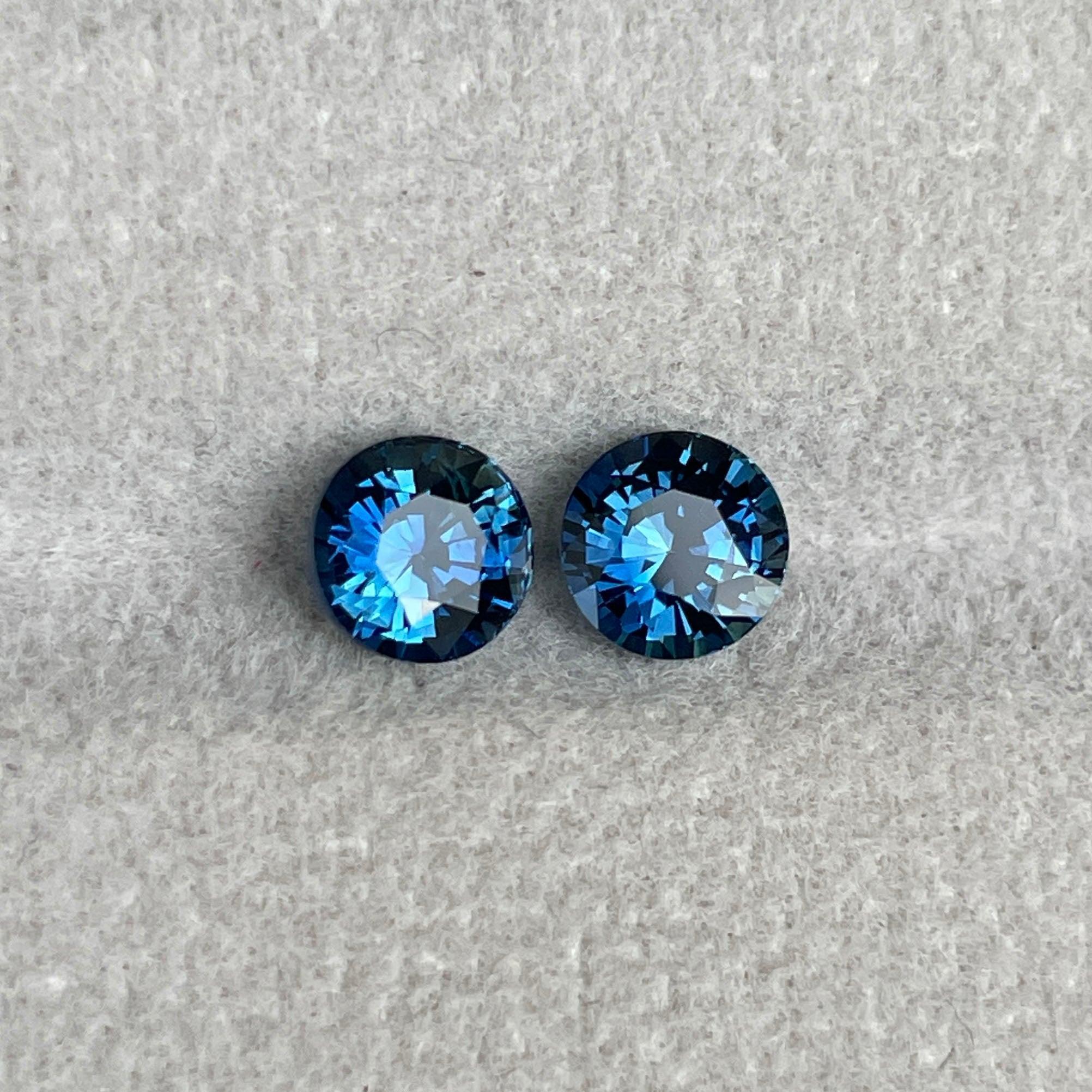 Blue green teal sapphire round pair
