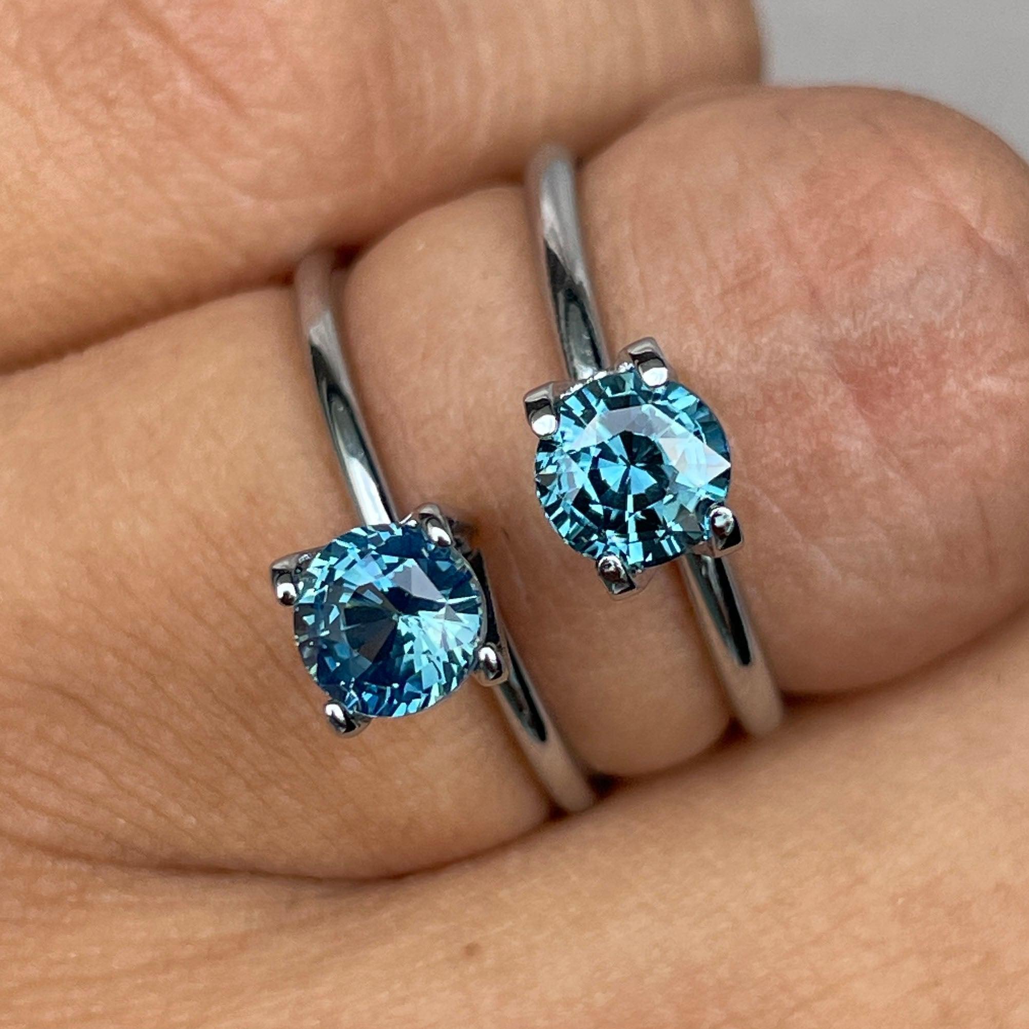 Blue green teal sapphire round pair