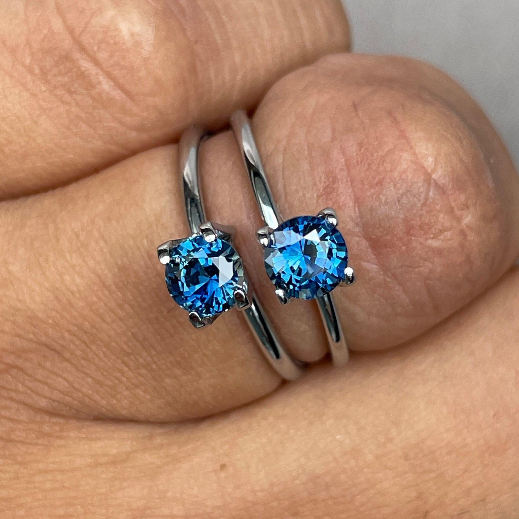 Blue green teal sapphire round pair