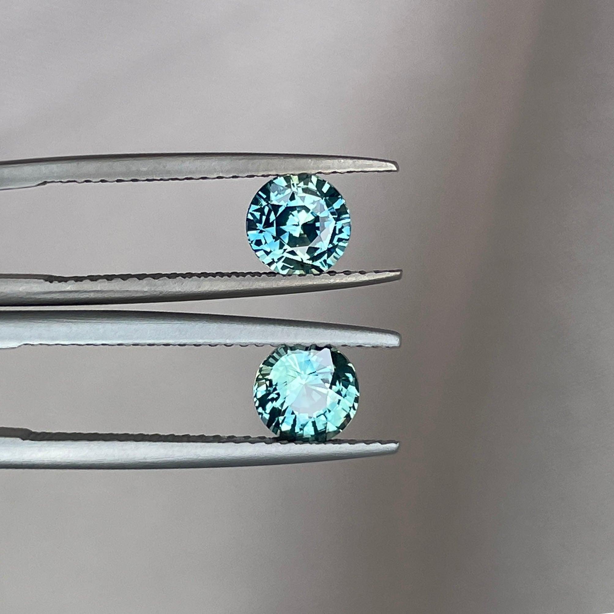 Blue green teal sapphire round pair