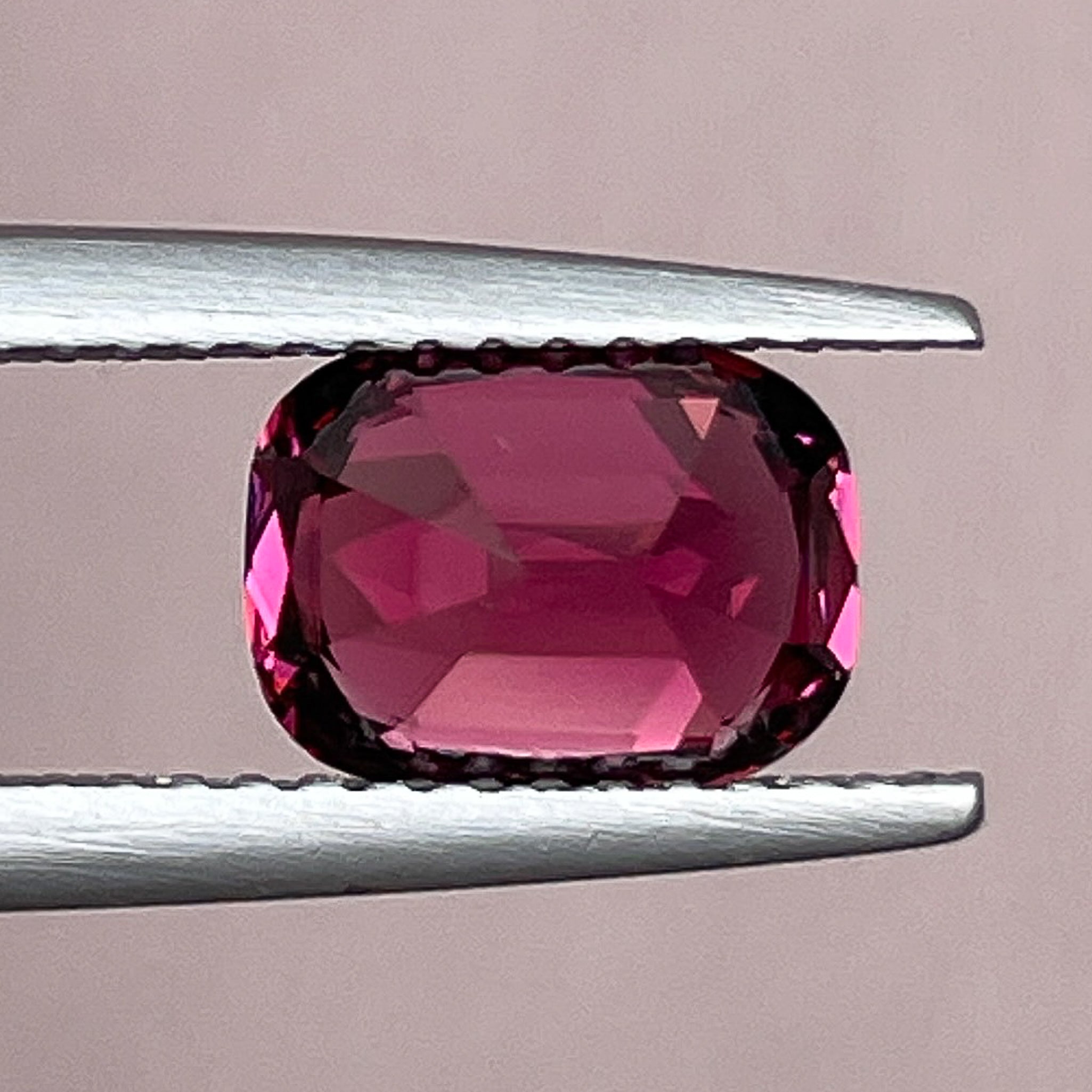 Natural Rhodolite Garnet 2.14 Ct cushion cut loose gemstone in raspberry red for engagement rings, by NASHGEMS.