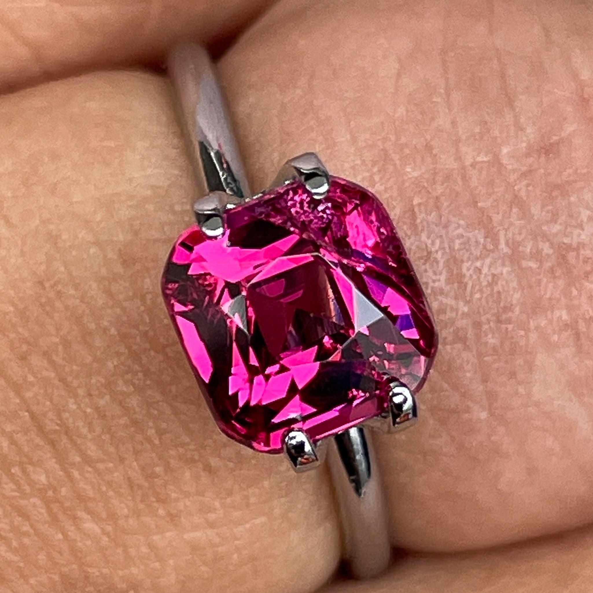 Natural Rhodolite Garnet 2.32 Ct cushion cut loose gemstone with raspberry red color, ideal for engagement ring settings.