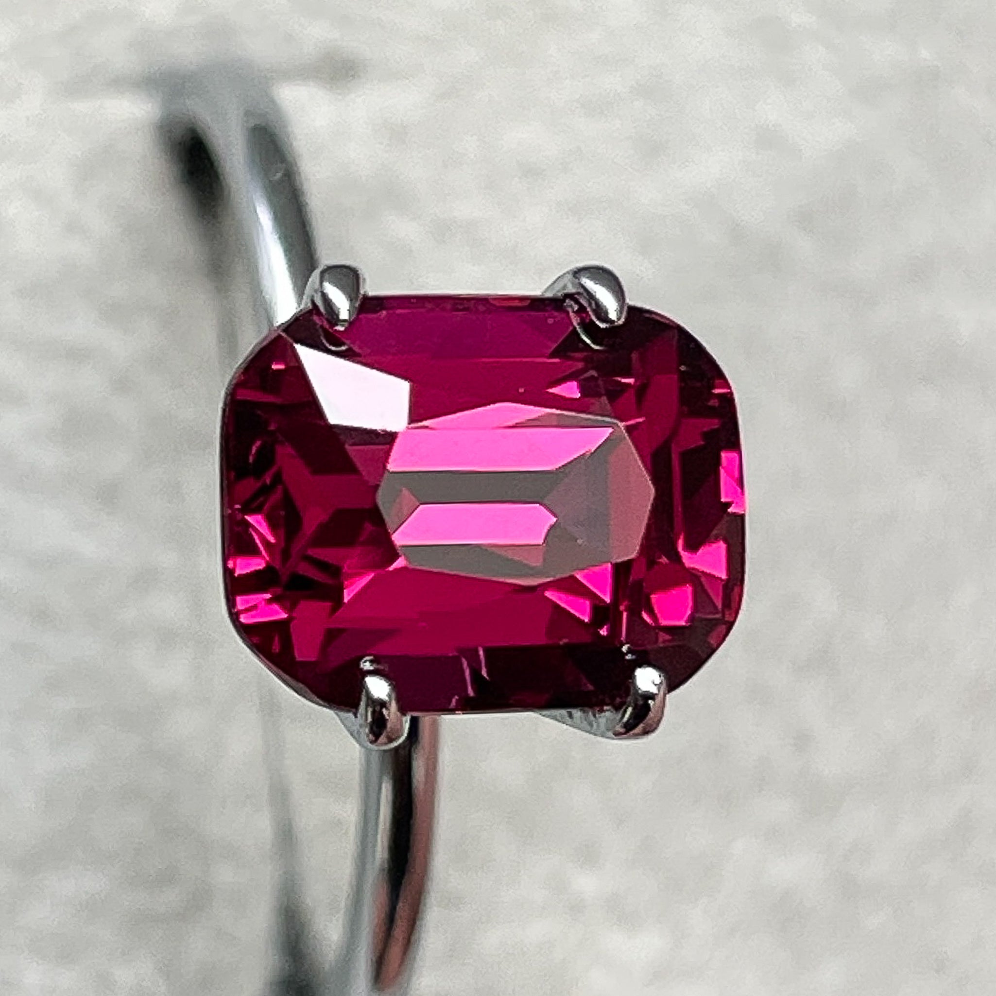 Natural Rhodolite Garnet 3.39 Ct cushion cut, raspberry red loose gemstone by NASHGEMS for engagement rings.