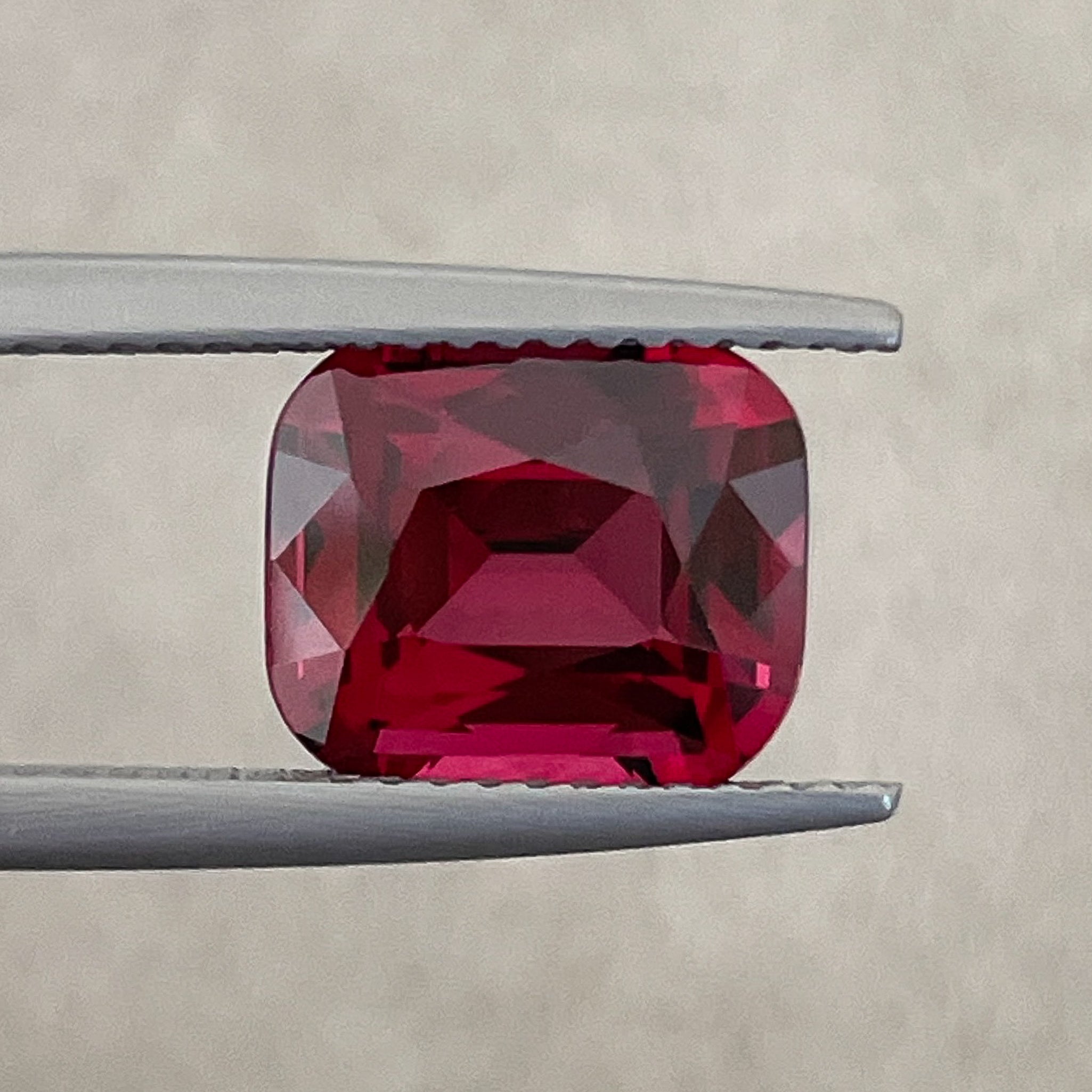 Natural Rhodolite Garnet 3.96 Ct cushion cut loose gemstone, deep red VVS clarity for engagement rings by NASHGEMS.