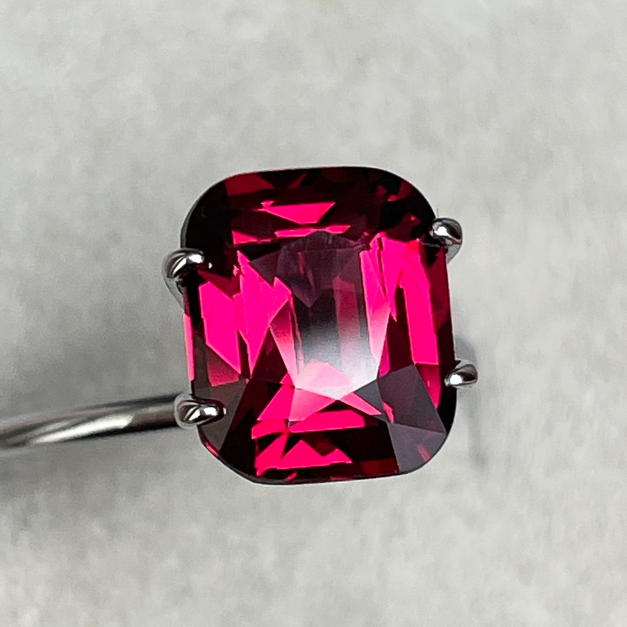 Natural Rhodolite Garnet 3.96 Ct cushion cut loose gemstone, deep red VVS clarity for engagement rings by NASHGEMS.