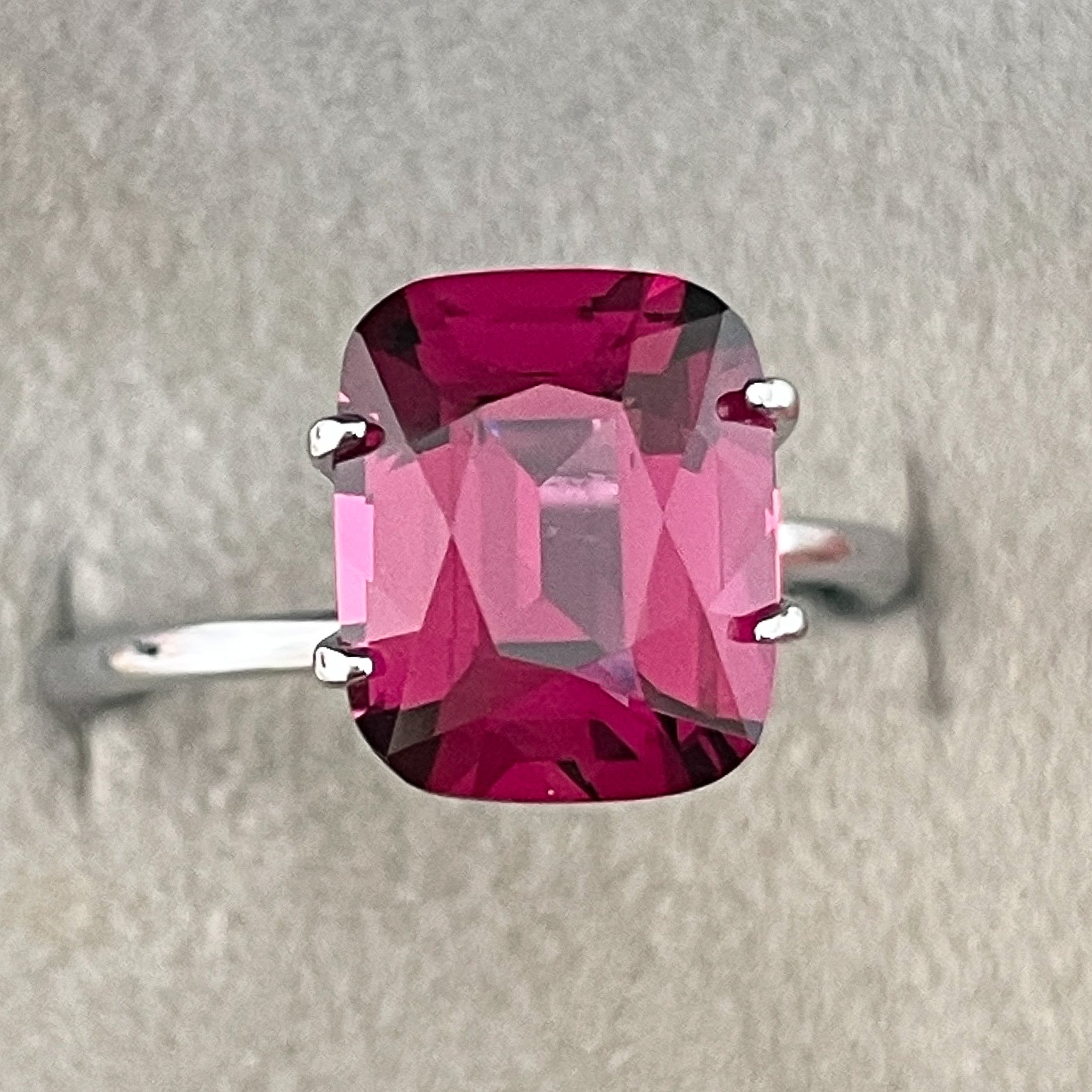 Natural Rhodolite Garnet 4.14 Ct cushion cut, raspberry red VVS loose gemstone for engagement rings, by NASHGEMS.