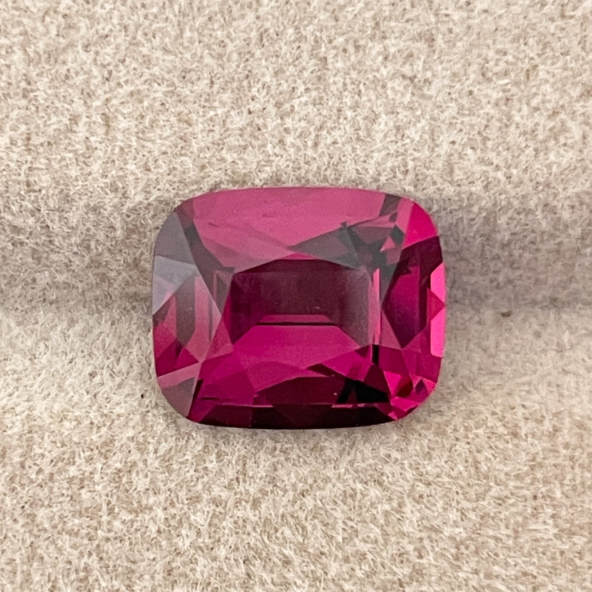 Natural Rhodolite Garnet 4.14 Ct cushion cut, raspberry red VVS loose gemstone for engagement rings, from NASHGEMS.