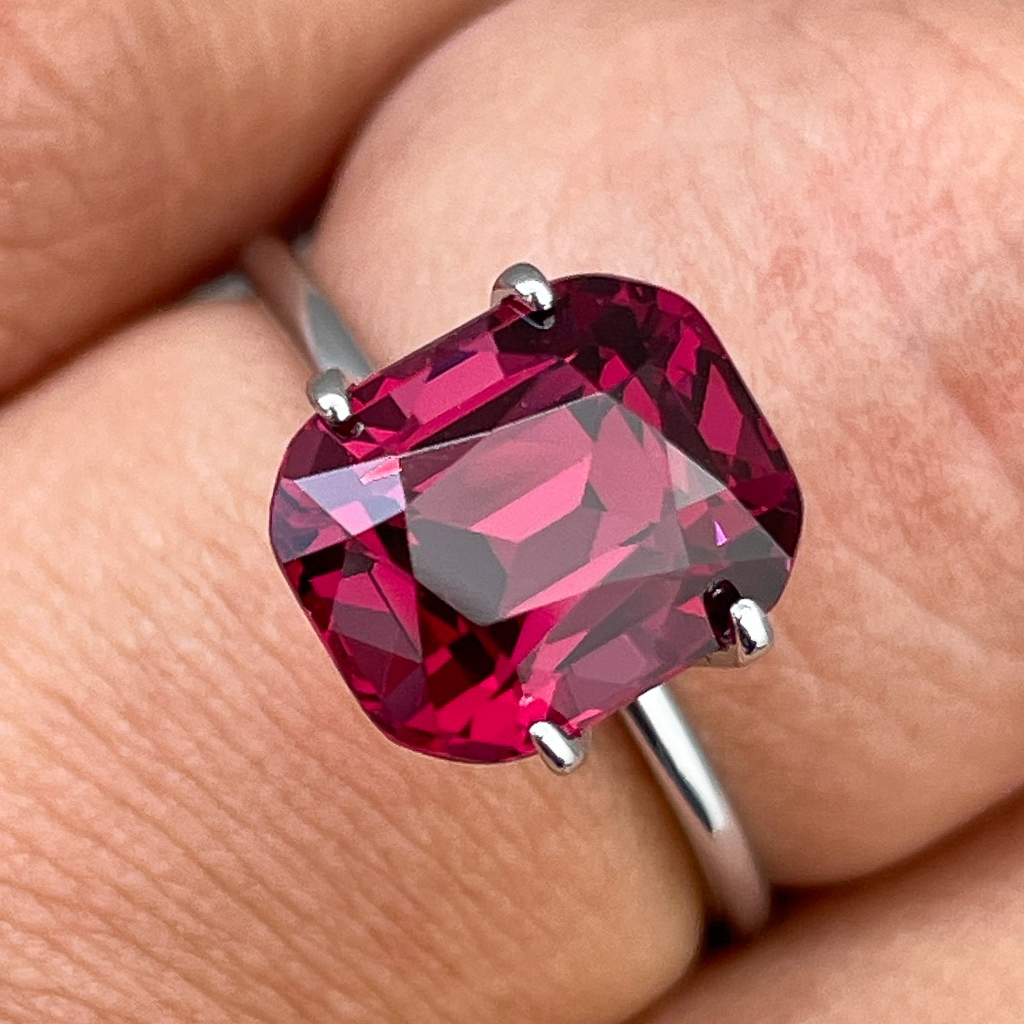 Natural Rhodolite Garnet 4.53 Ct cushion cut gemstone from NASHGEMS, raspberry red VVS loose garnet for engagement rings.