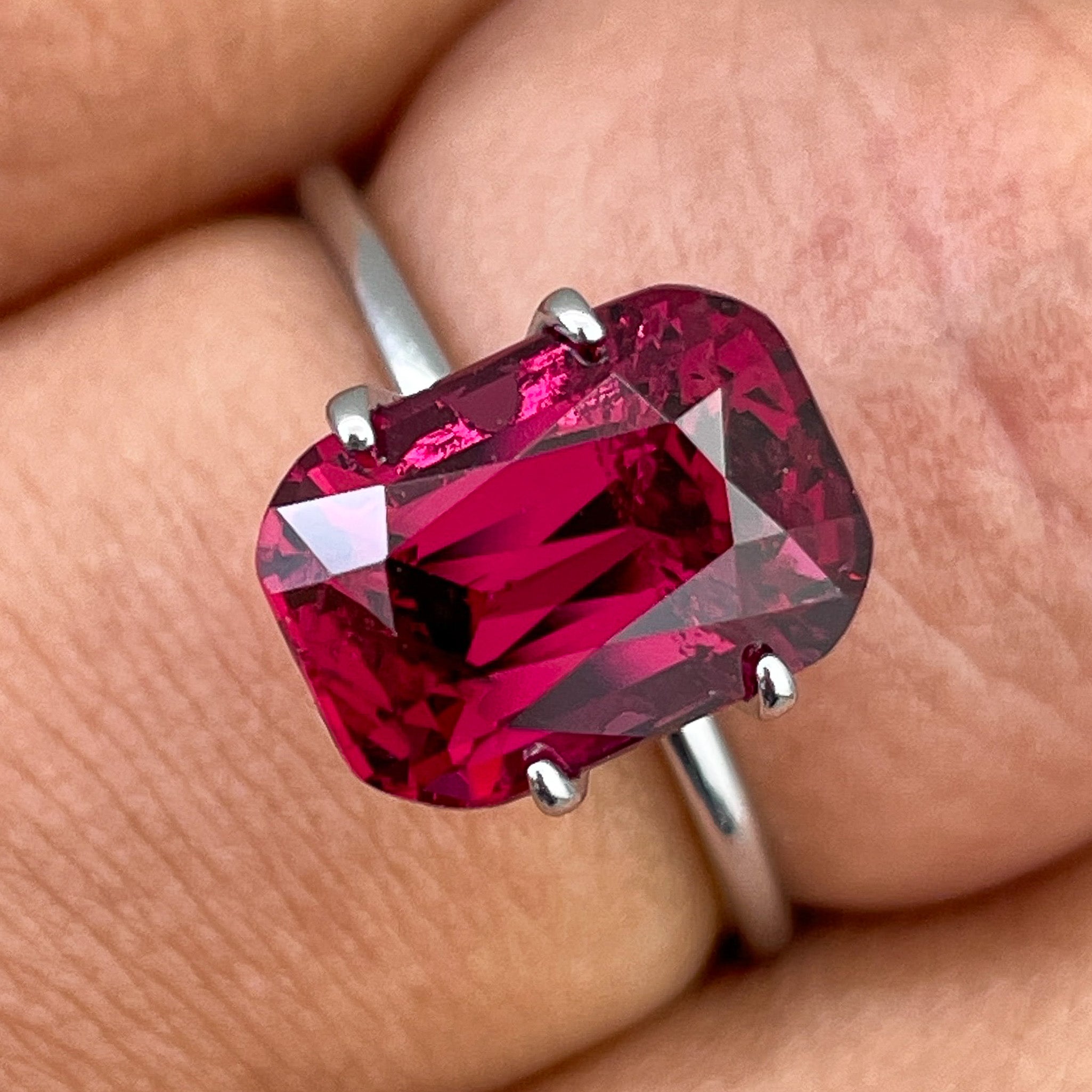 Natural Rhodolite Garnet 5 Ct cushion cut loose gemstone in raspberry red, ideal for engagement rings by NASHGEMS.