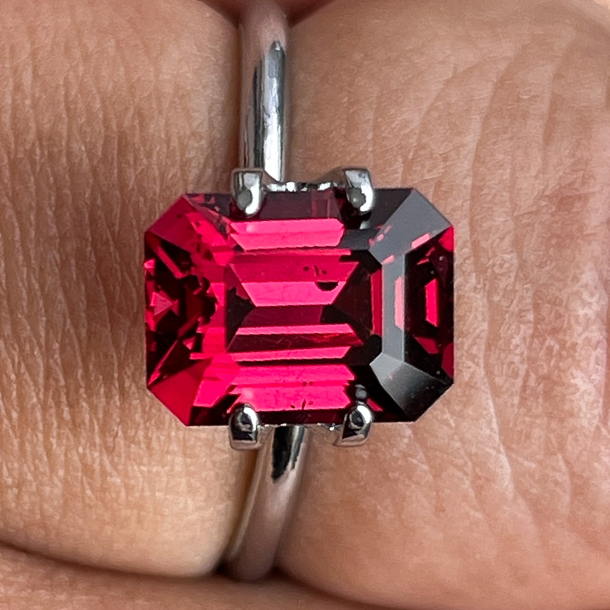 Deep red 3.38 ct natural Pyrope Almandite garnet in emerald cut, loose gemstone for engagement rings by NASHGEMS.