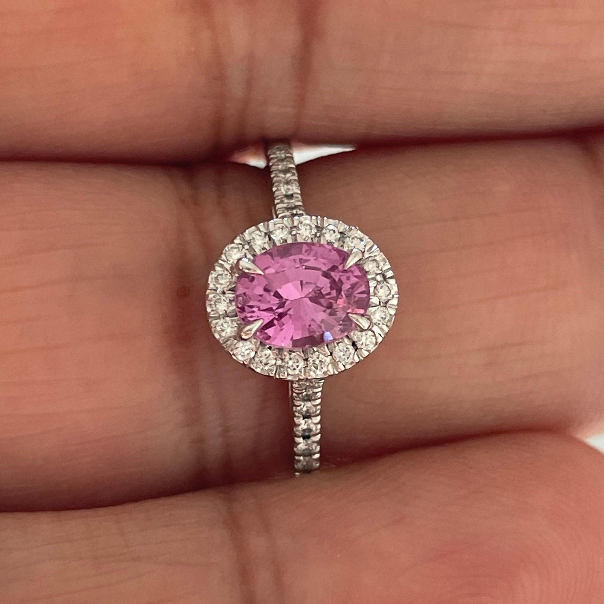 Genuine pink sapphire engagement ring