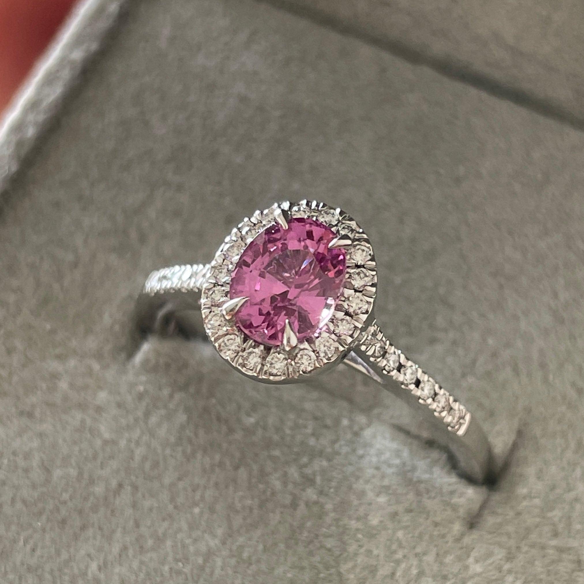 Genuine pink sapphire engagement ring