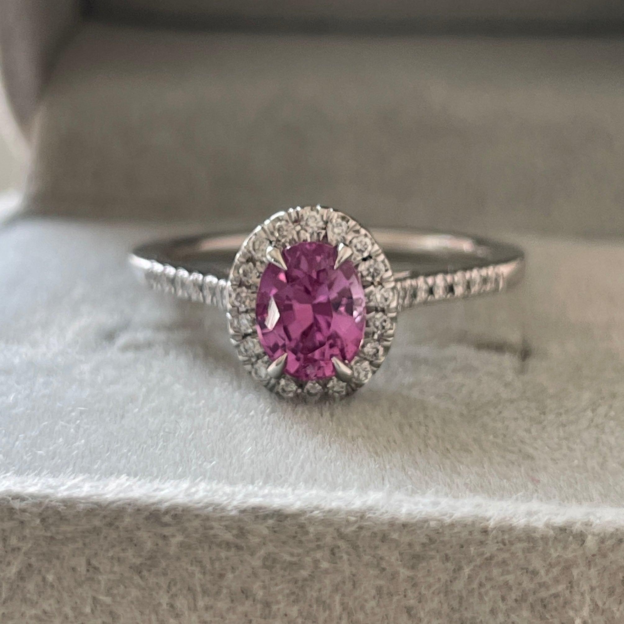 Genuine pink sapphire engagement ring