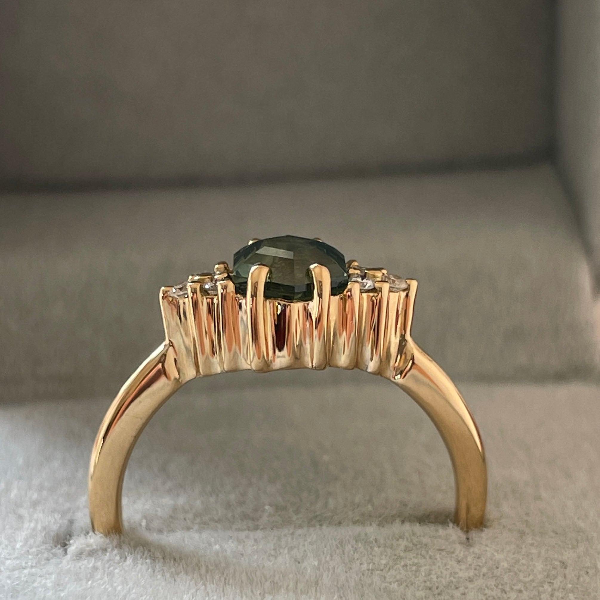 1.33 Ct Teal Green Sapphire Ring