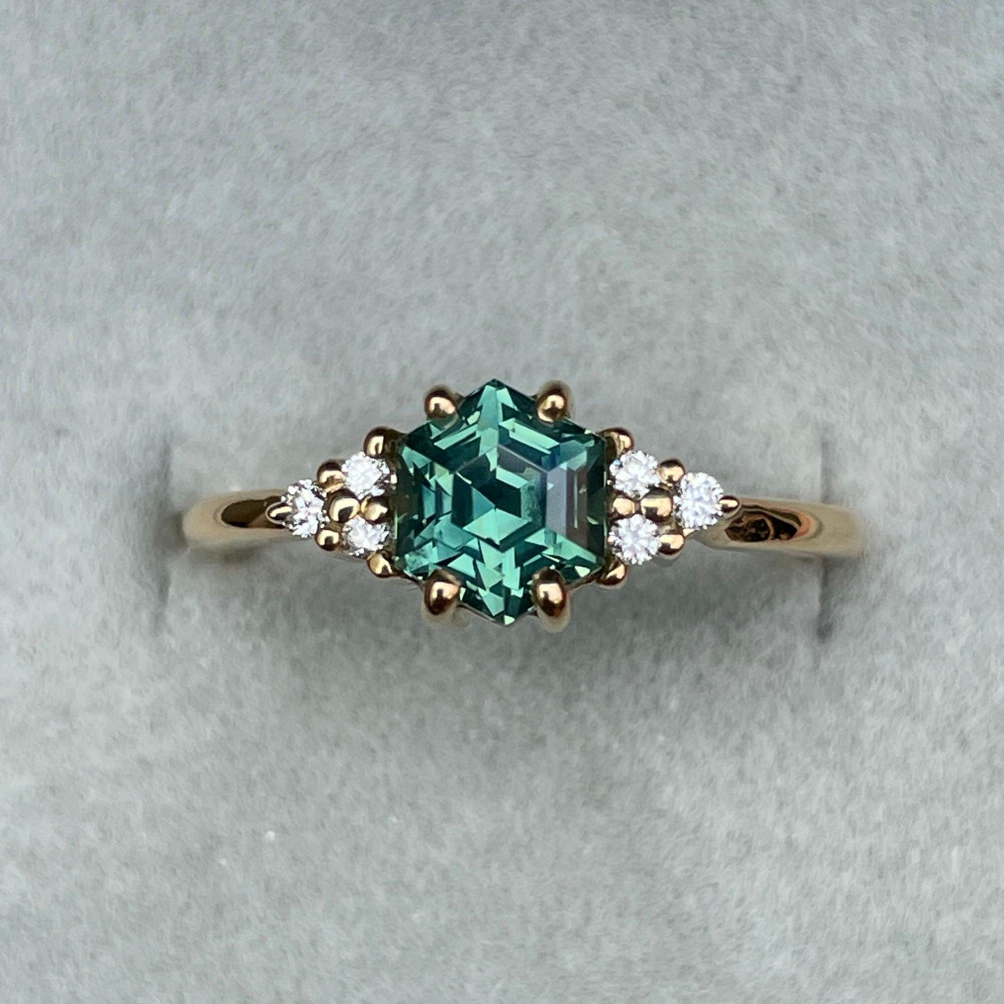 1.33 Ct Teal Green Sapphire Ring