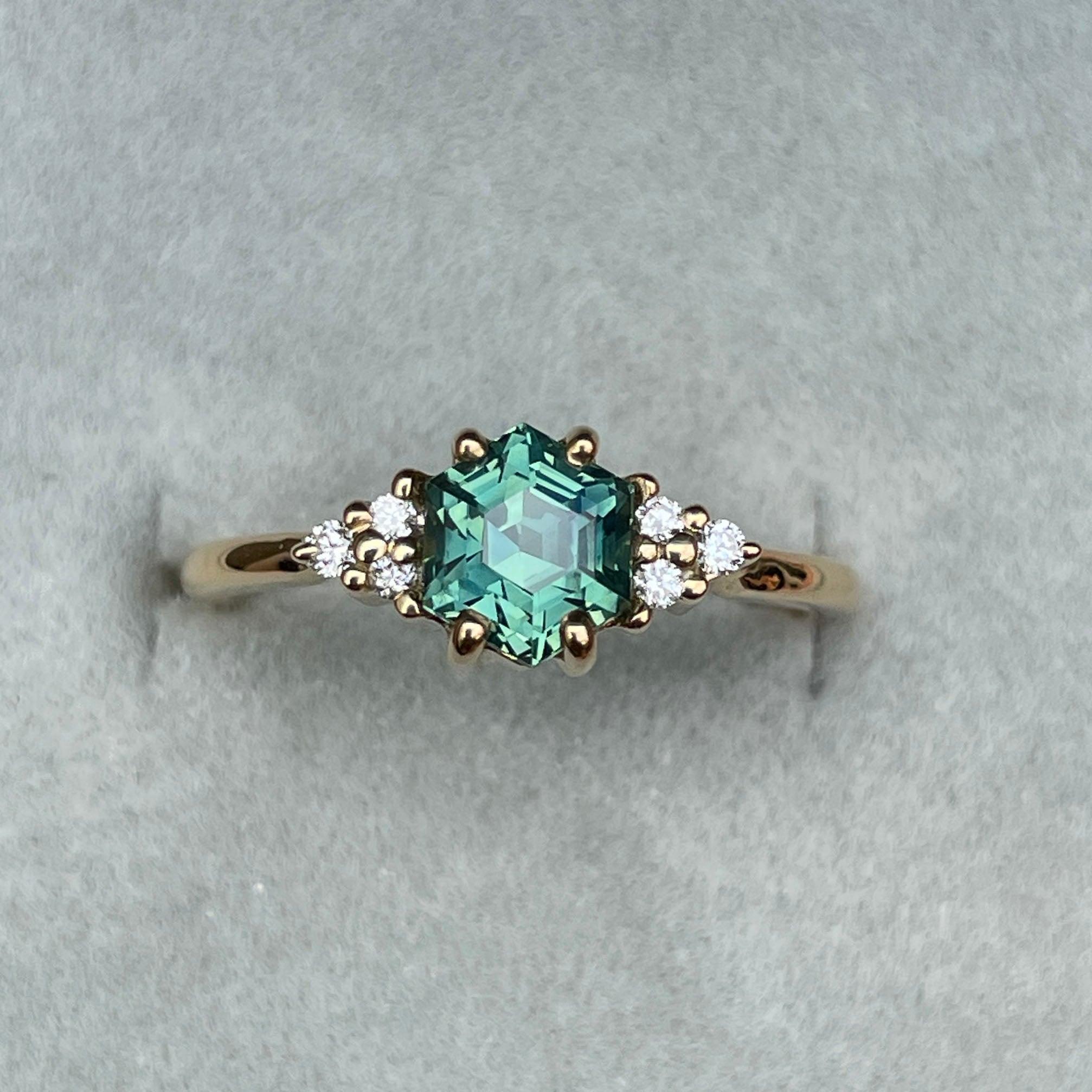 1.33 Ct Teal Green Sapphire Ring