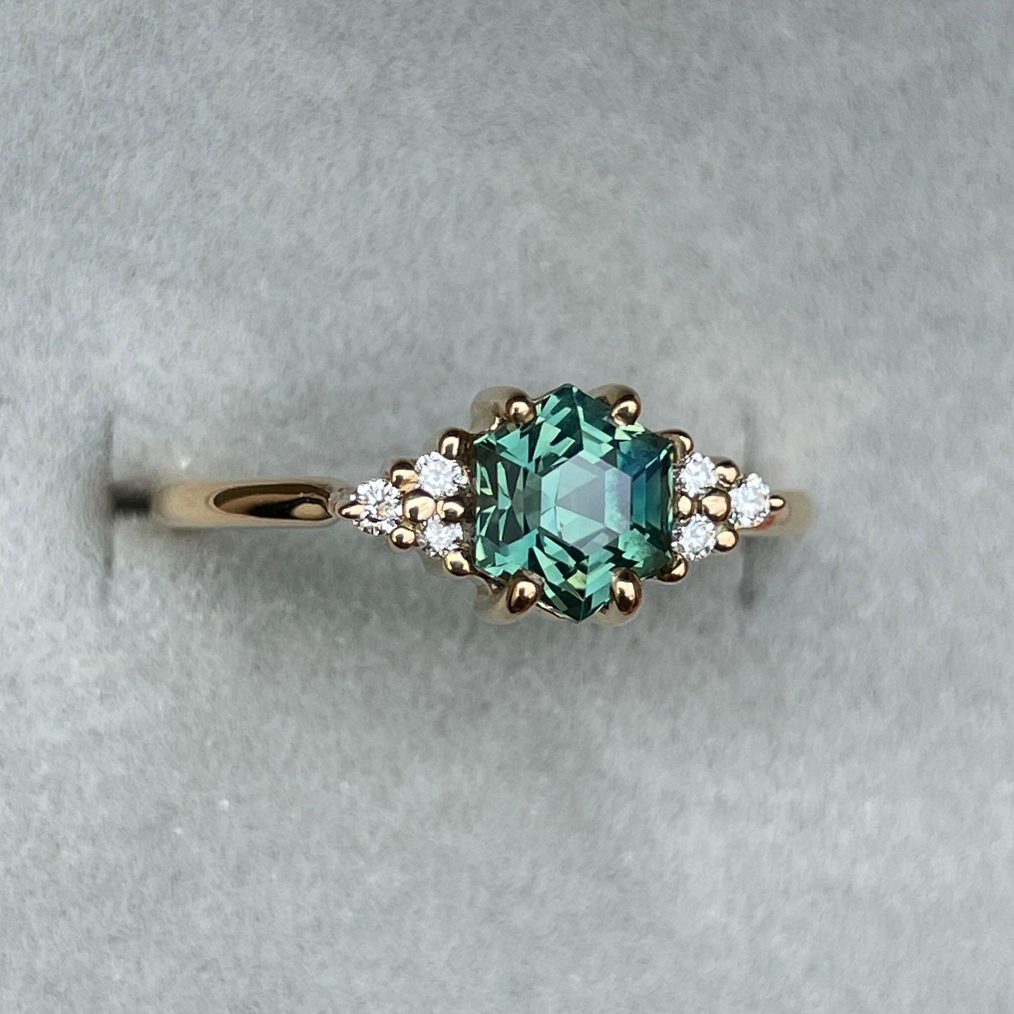 1.33 Ct Teal Green Sapphire Ring