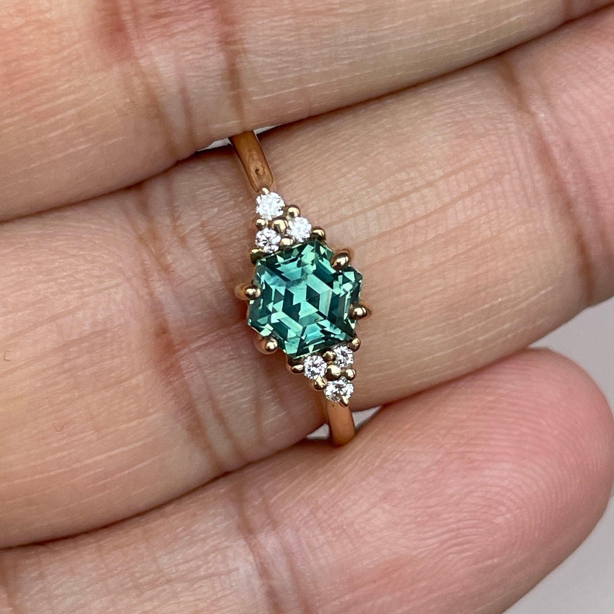 1.33 Ct Teal Green Sapphire Ring