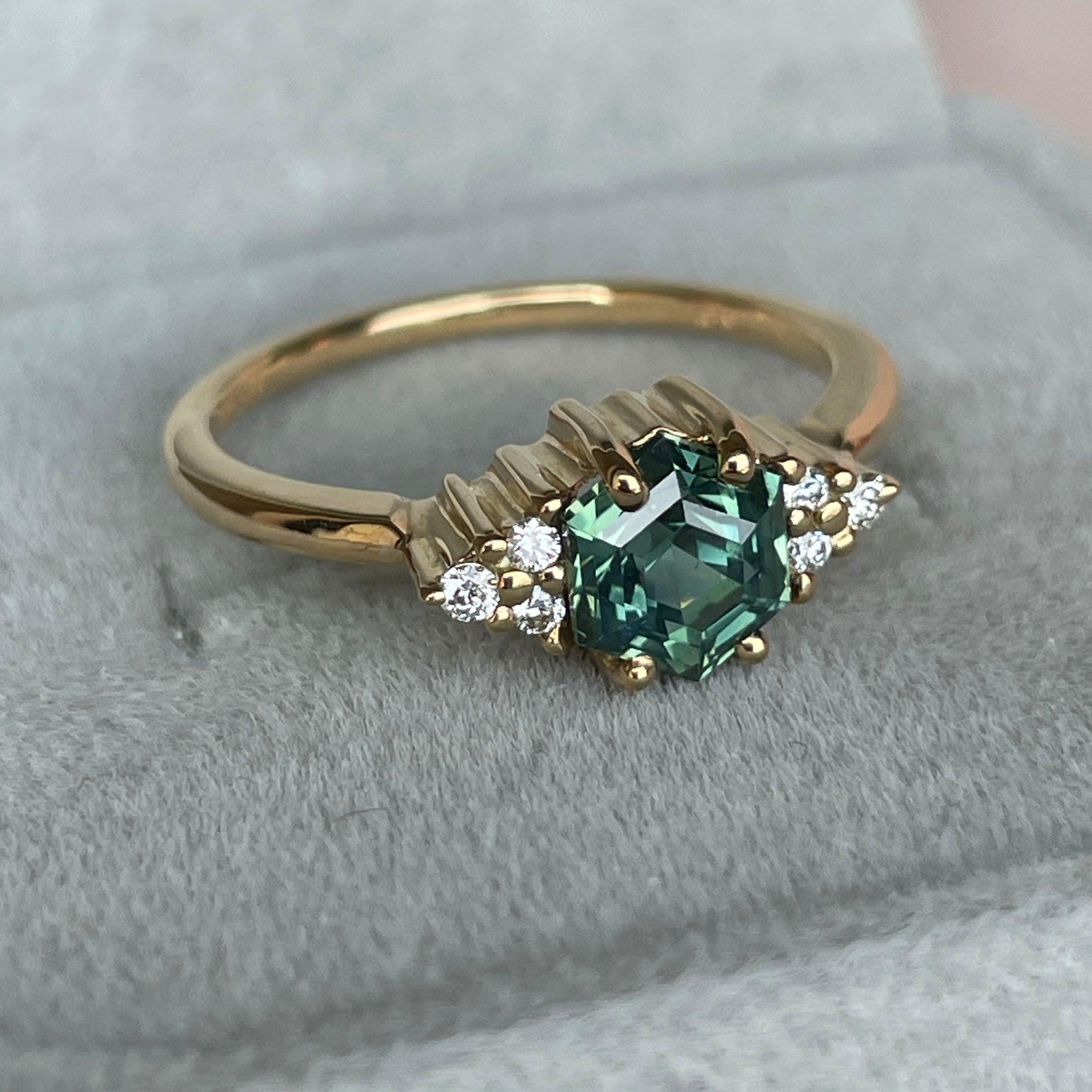 1.33 Ct Teal Green Sapphire Ring