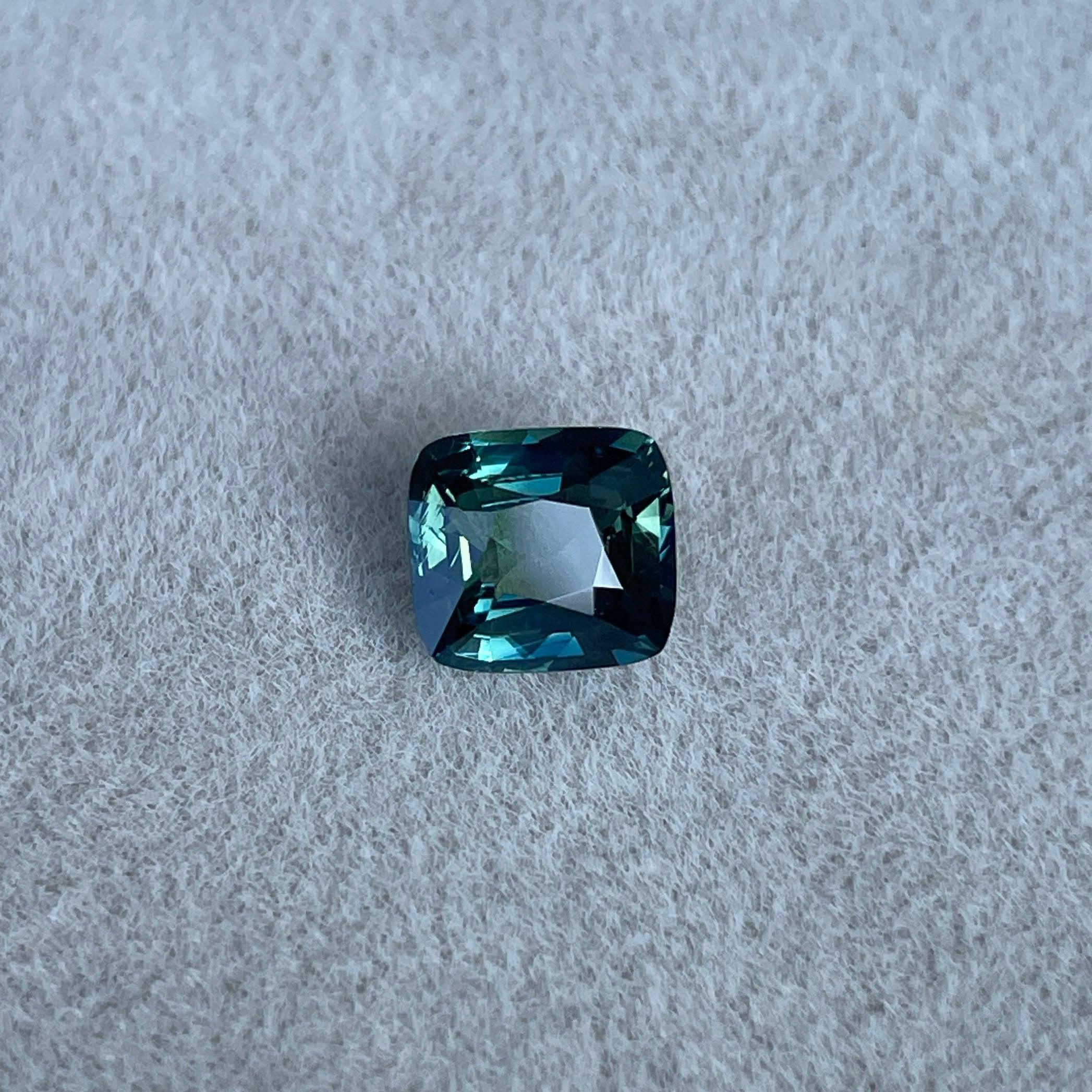 1.60 ct Unique teal sapphire, precious gemstone in Cushion cut from Madagascar for custom handmade engagement ring, Bicolour green blue ring