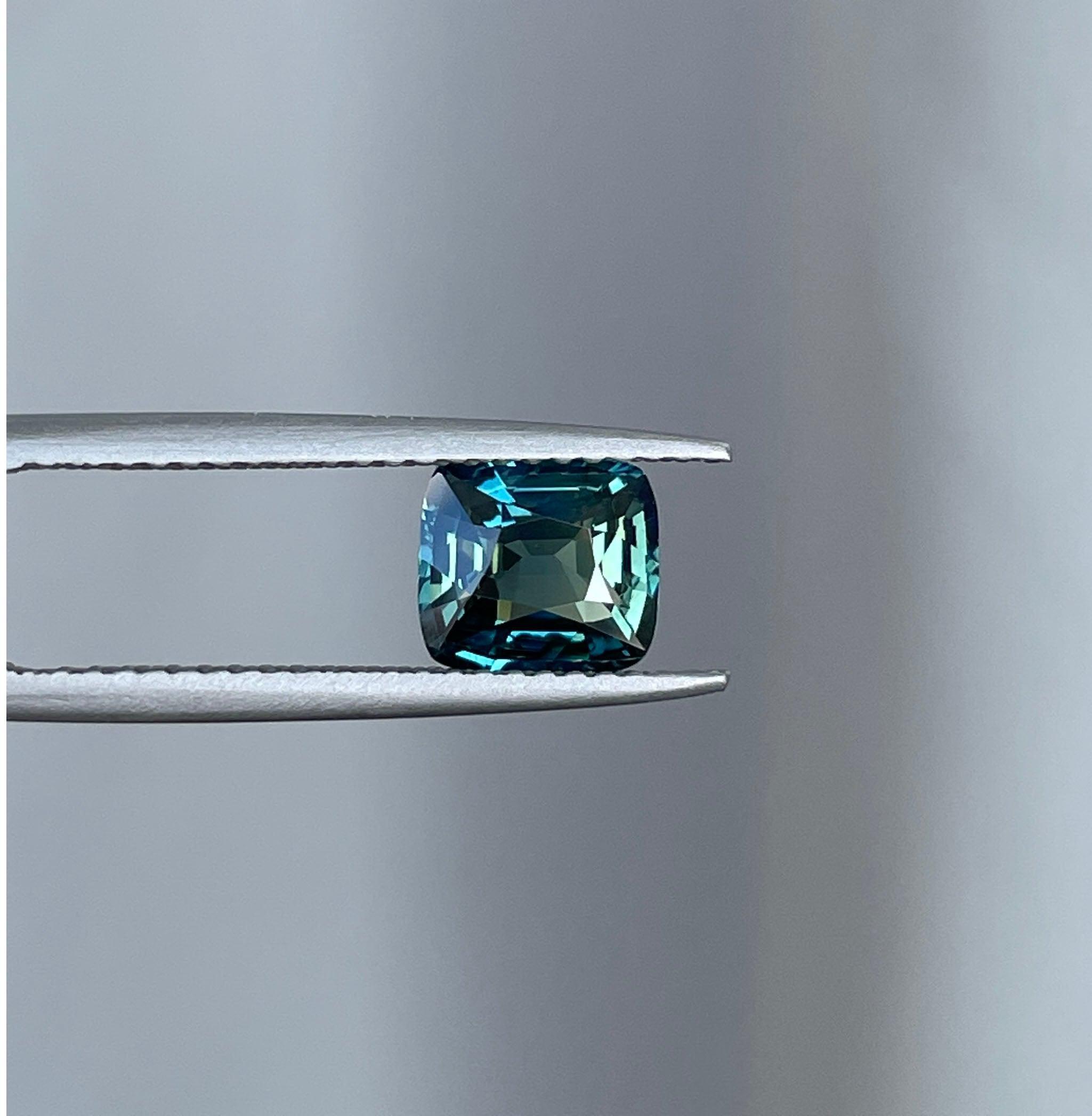 1.60 ct Unique teal sapphire, precious gemstone in Cushion cut from Madagascar for custom handmade engagement ring, Bicolour green blue ring