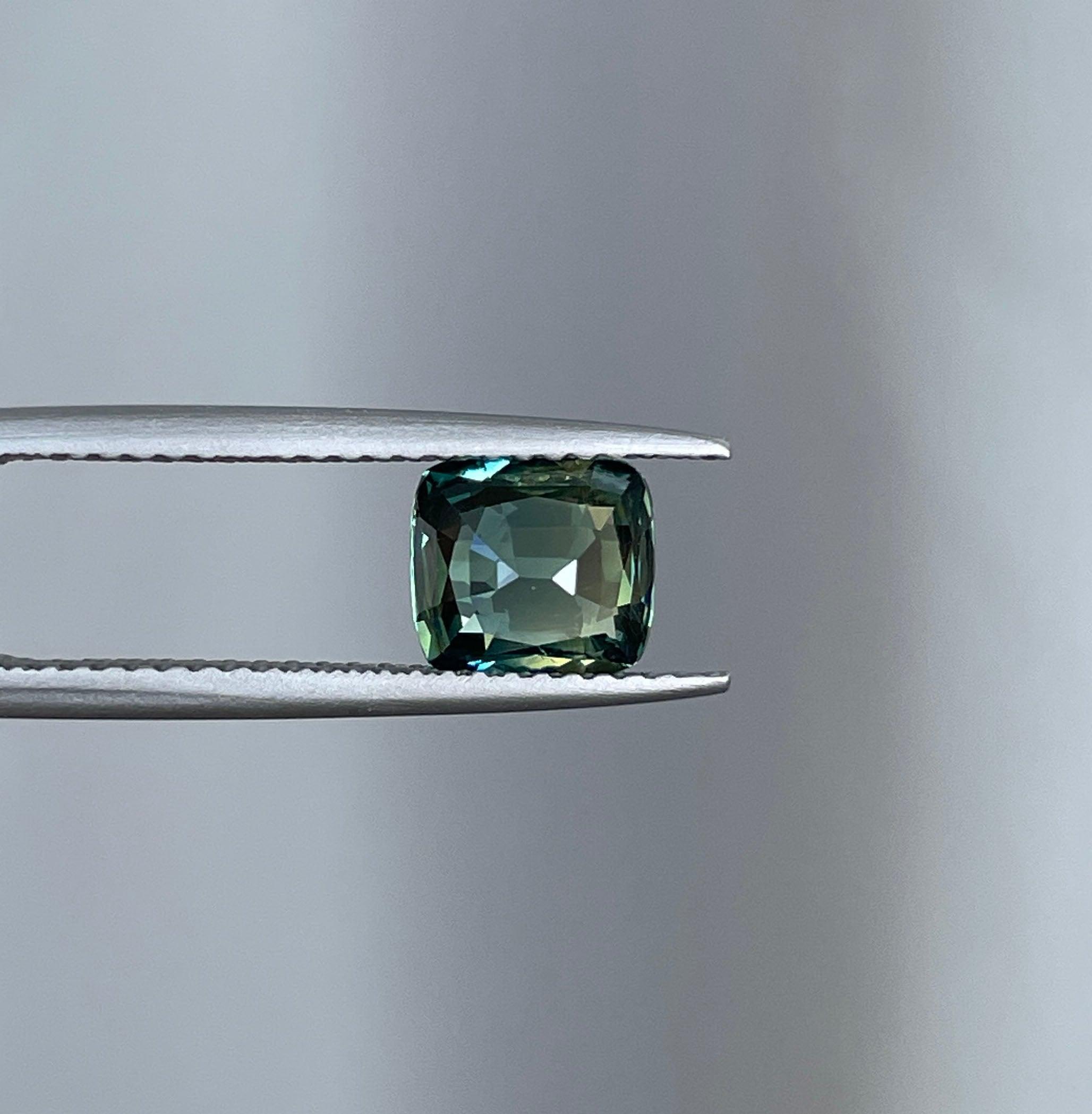 1.60 ct Unique teal sapphire, precious gemstone in Cushion cut from Madagascar for custom handmade engagement ring, Bicolour green blue ring - NASHGEMS
