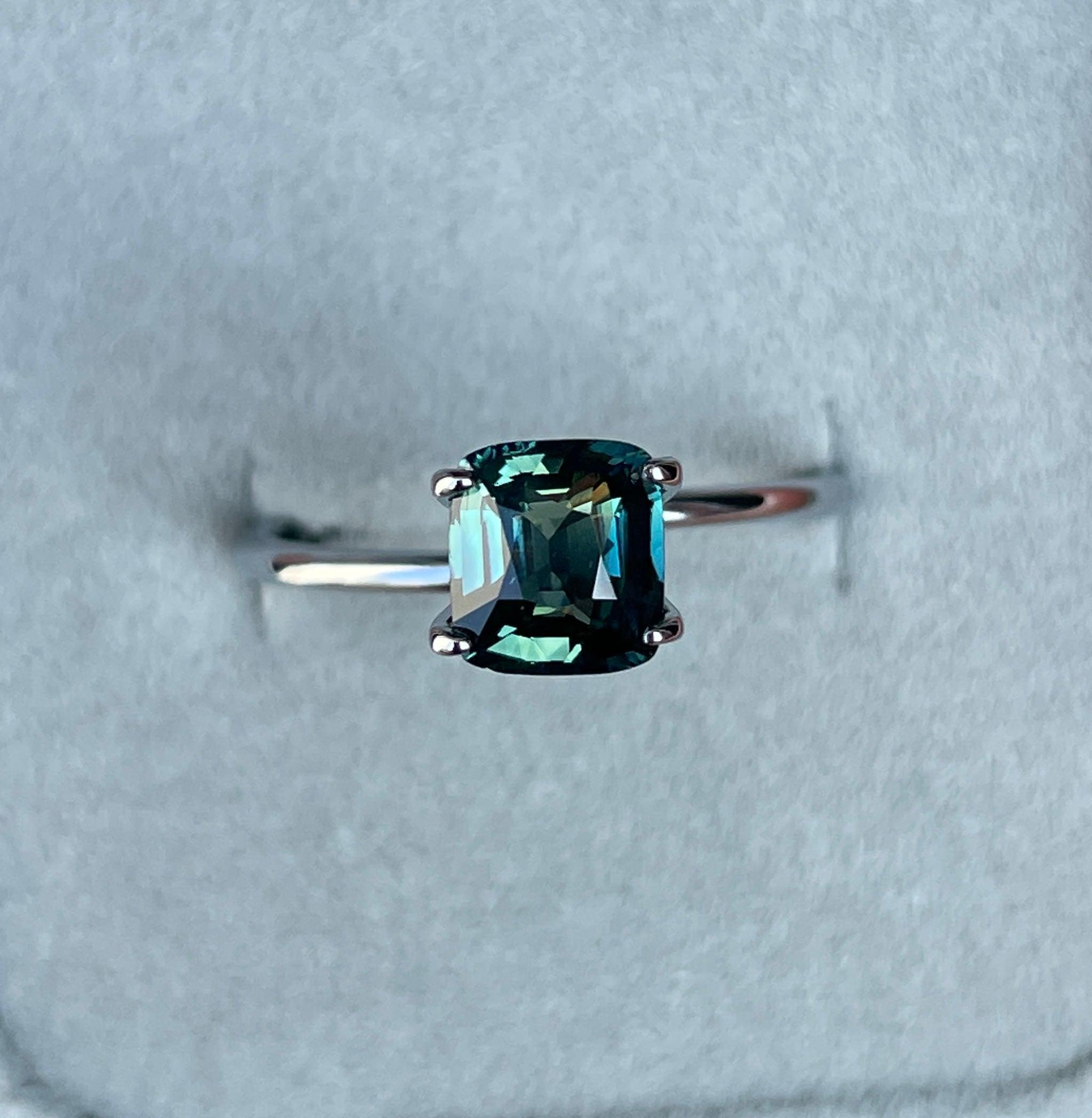 1.60 ct Unique teal sapphire, precious gemstone in Cushion cut from Madagascar for custom handmade engagement ring, Bicolour green blue ring