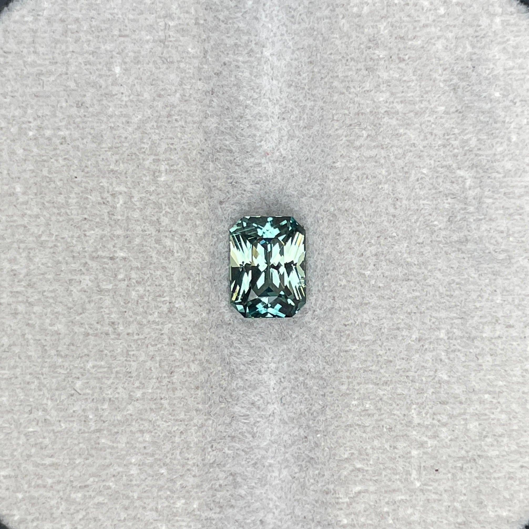 Radiant cut Greenish blue sapphire, Baylor Bears green 1.25 crt. Flawless CERTIFIED Stunning Loose Gemstone