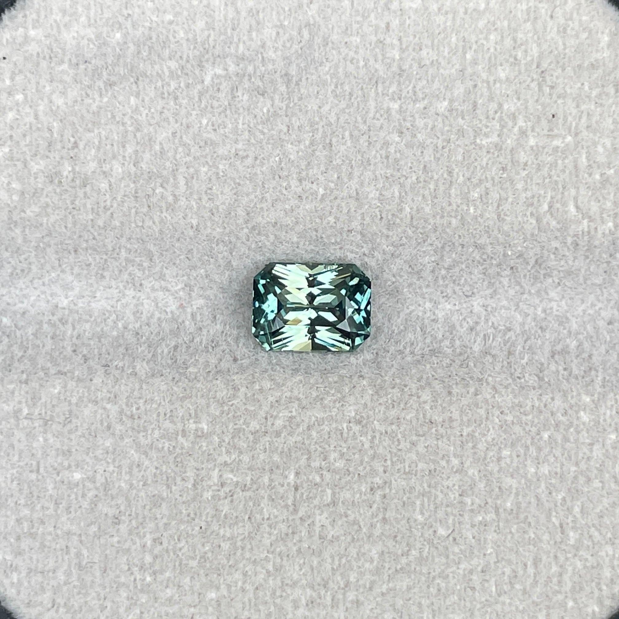 Radiant cut Greenish blue sapphire, Baylor Bears green 1.25 crt. Flawless CERTIFIED Stunning Loose Gemstone