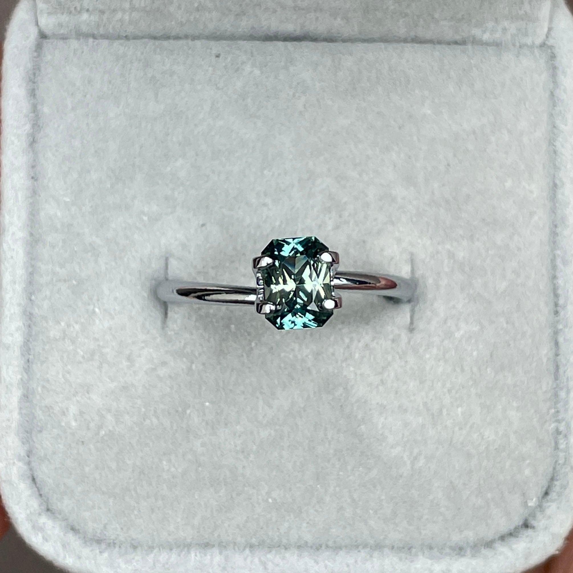 Radiant cut Greenish blue sapphire, Baylor Bears green 1.25 crt. Flawless CERTIFIED Stunning Loose Gemstone