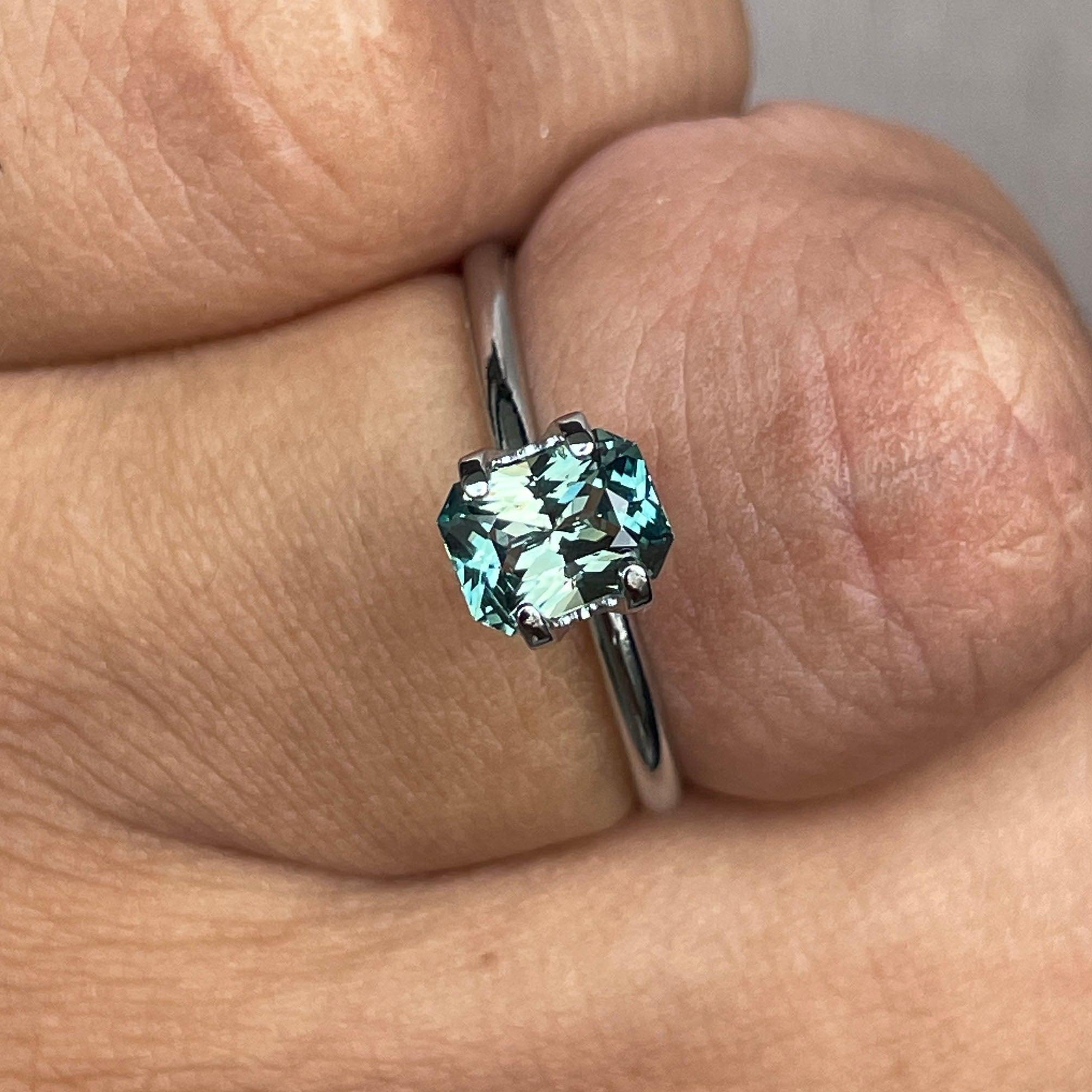 Radiant cut Greenish blue sapphire, Baylor Bears green 1.25 crt. Flawless CERTIFIED Stunning Loose Gemstone