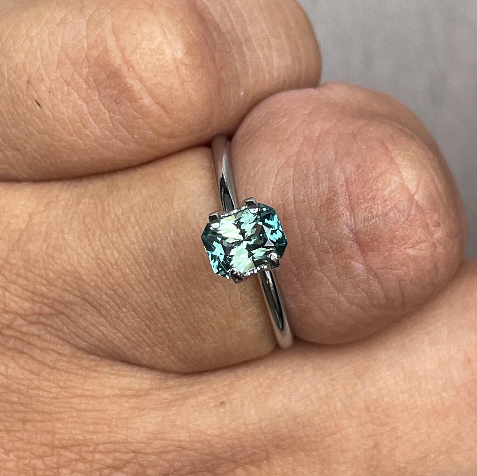 Radiant cut Greenish blue sapphire, Baylor Bears green 1.25 crt. Flawless CERTIFIED Stunning Loose Gemstone - NASHGEMS