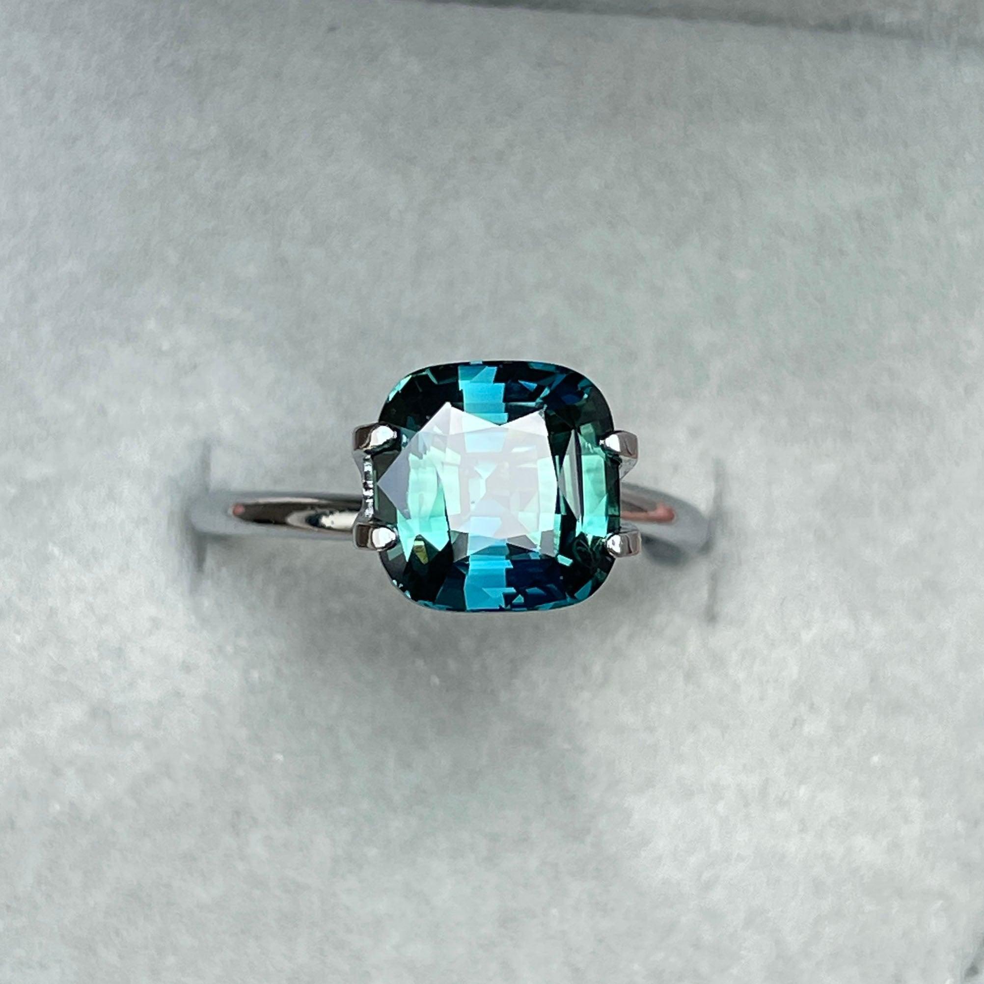 Peacock Sapphire 3.67ct / Blue Green Sapphire / Engagement Rings / Cushion-shaped sapphire / Teal Sapphire Ring - NASHGEMS