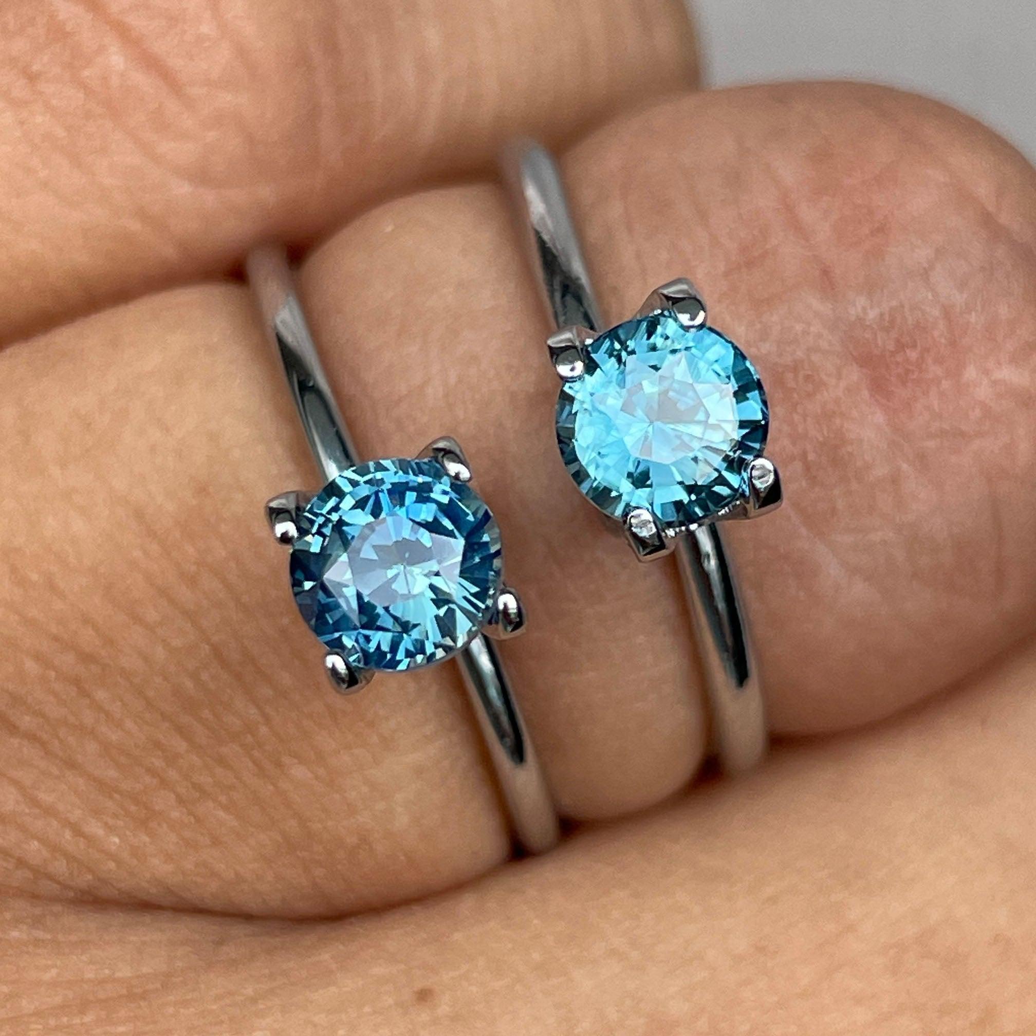 Blue green teal sapphire round pair