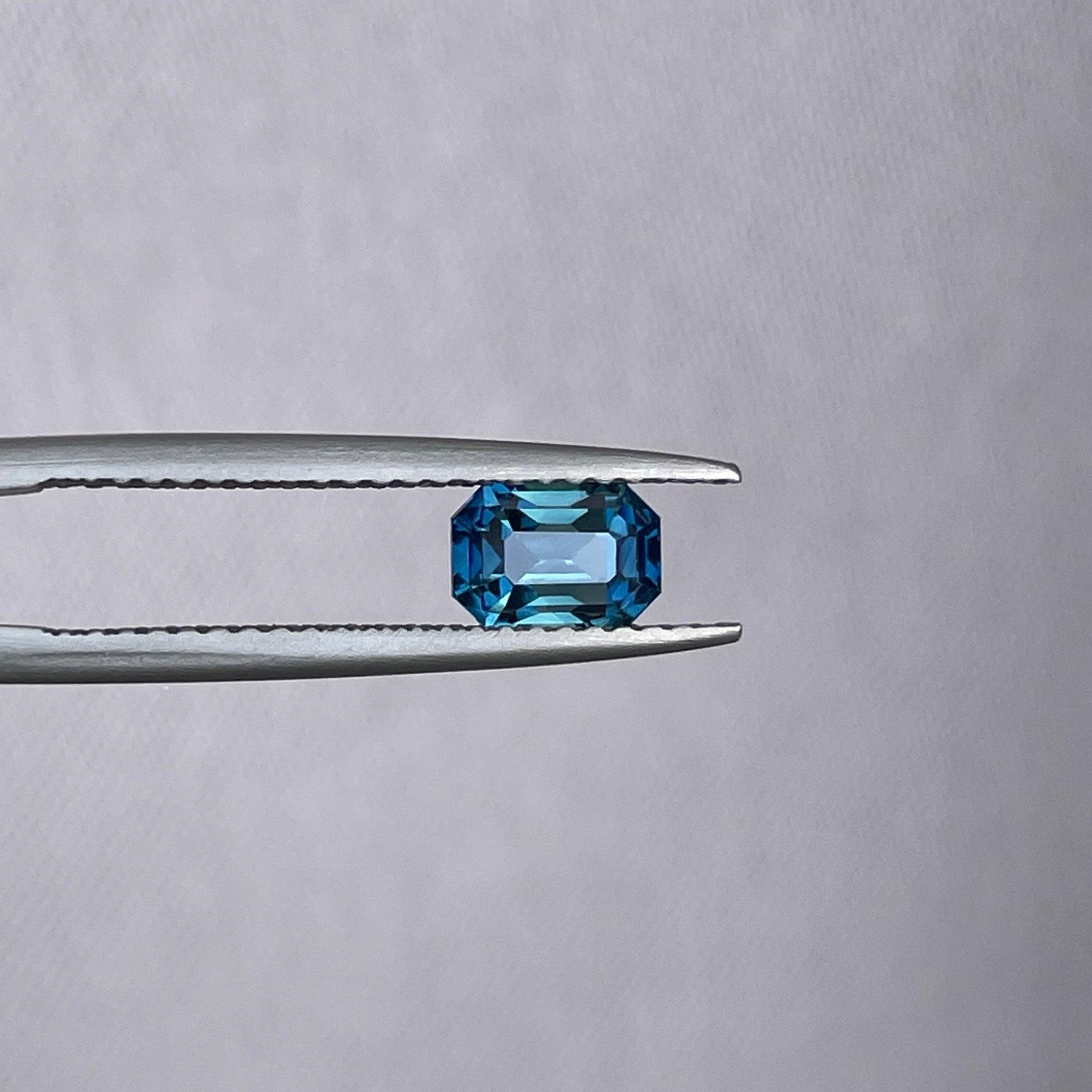 Natural Blue Green Sapphire Emerald Cut 1.13 Carat